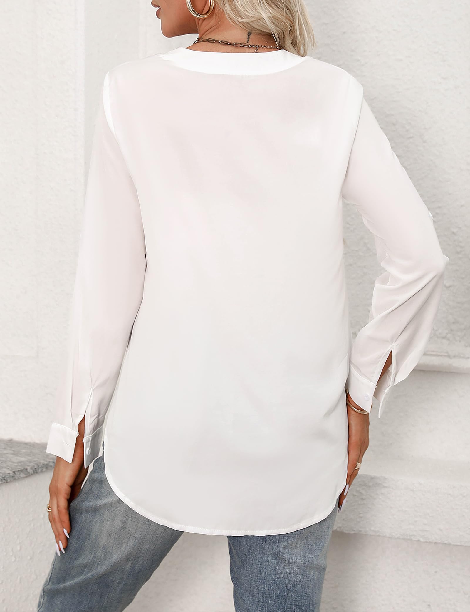 Aottori Camicetta Donna Elegante Camicia con Scollo a V Blusa a Maniche Lunghe Shirt con Bottoni Tinta Unita Tops Casual