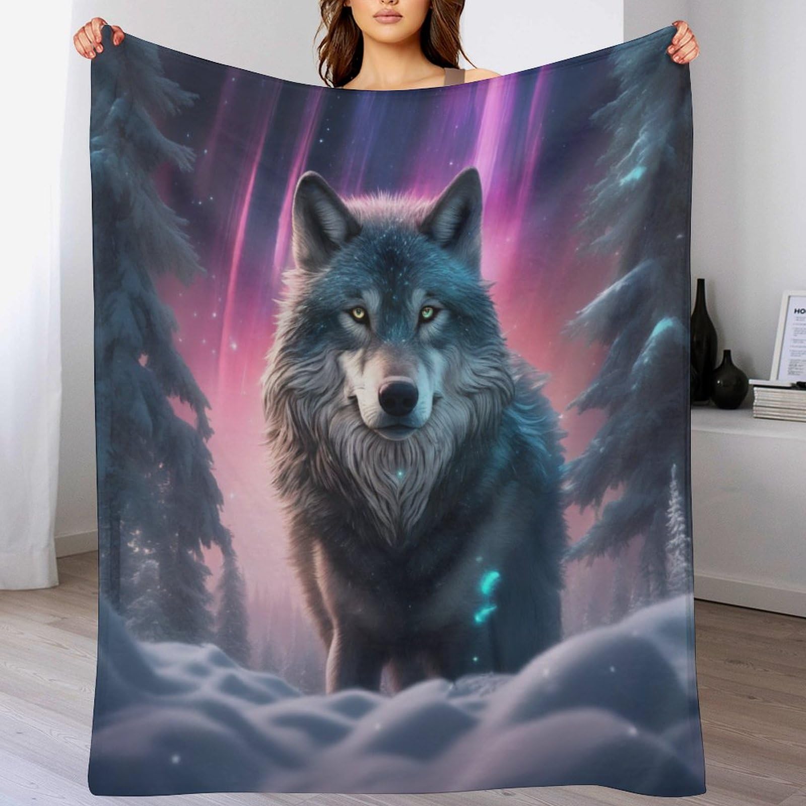 Couverture polaire loup anti-perte de poils flannel douce