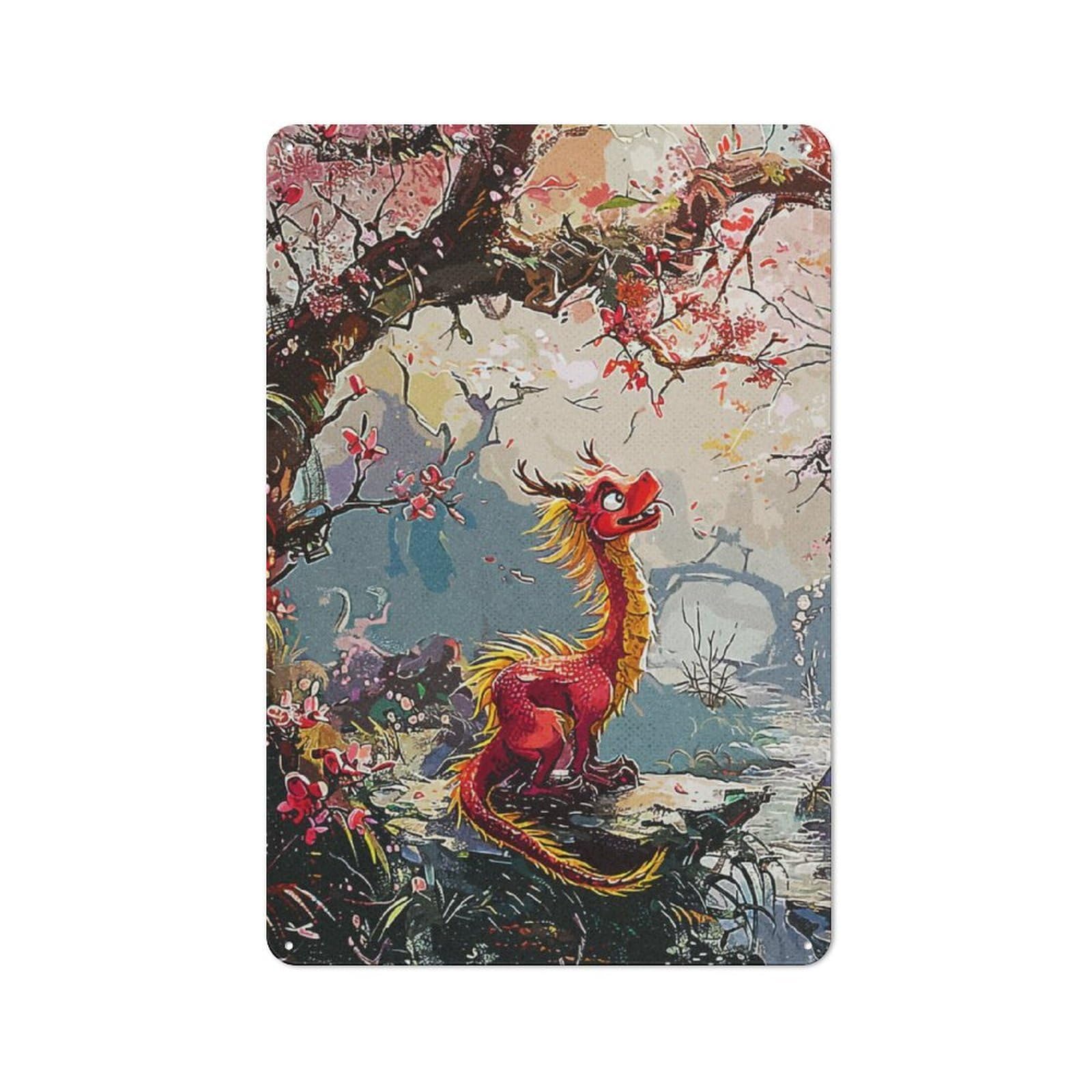 Junmoney Dragon Forest Metal Plaque 30X20cm With For Garage Wall, Retro Decor, For Themed Interiors In Garages And Workshops