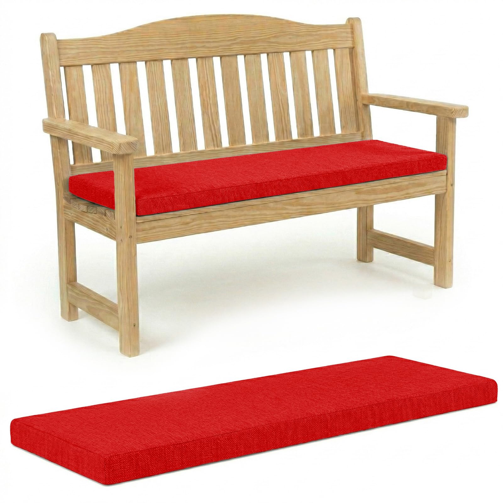 100% Waterproof Garden Bench Cushion 2/3/4 Seater Outdoor Long Bench Seat Pad for Lawn & Garden, Patio, Office, Coffee Shop with Removable Cover (3 Seater 142cm x 52cm x 6cm thick, Red)