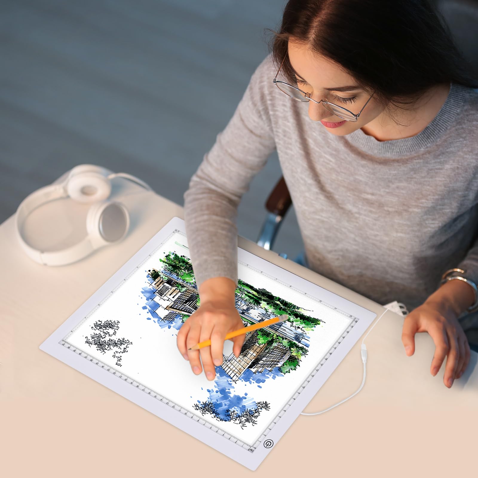 TOHETO A4 Lavagna Luminosa per Disegnare con Supporto Pieghevole, 8000 Lux Tampone Luminoso Ultra Sottile Artista LED Tracing Light Pad Board Box for Tracciamento, Disegno, Pittura Diamante - Bianco