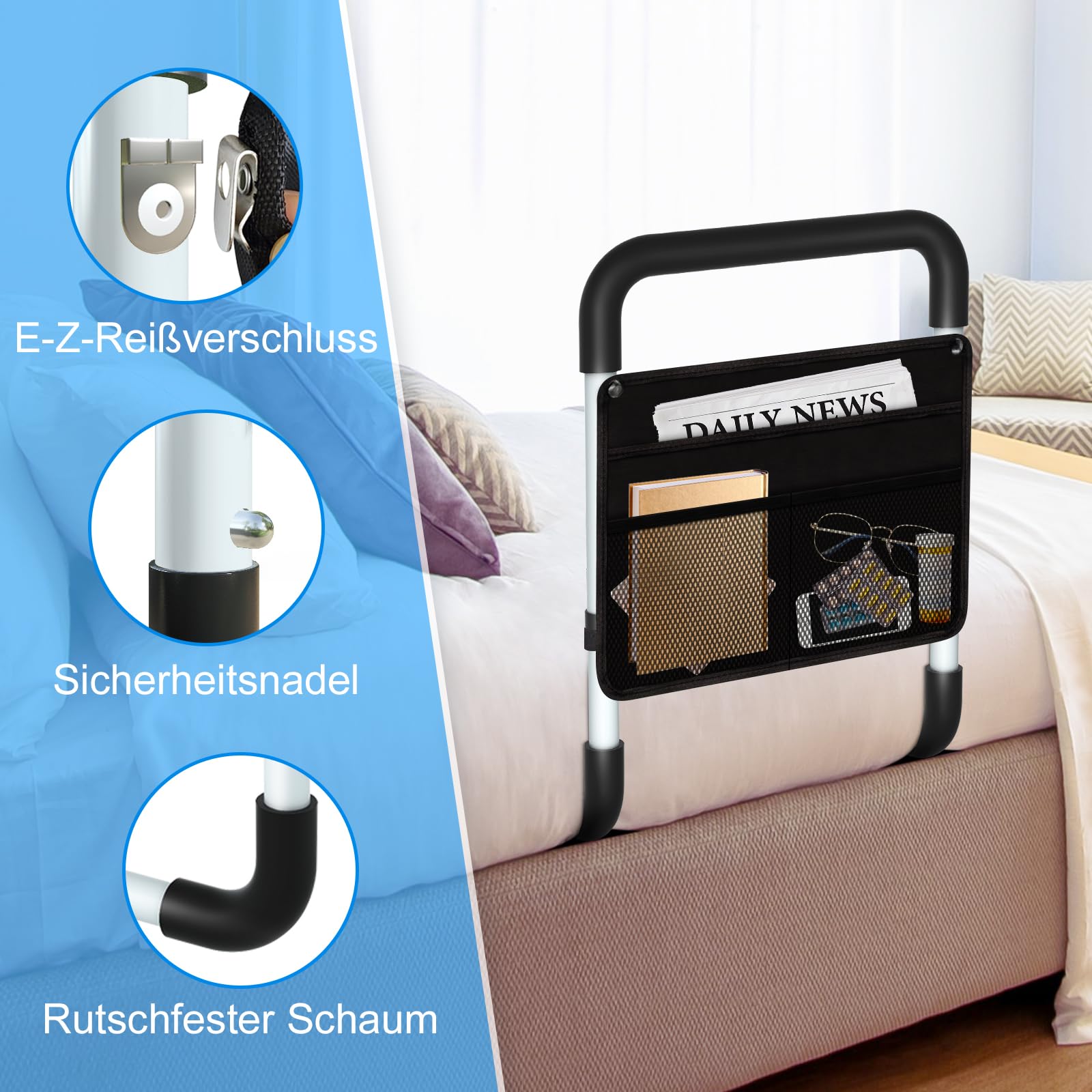 KingPavonini Aufstehhilfe Bett für Senioren, medizinische Bettunterstützungsstange mit Mobilitätshilfe, inkl. Aufbewahrungstasche und Befestigungsgurt, passend für King, Queen, Full und Twin