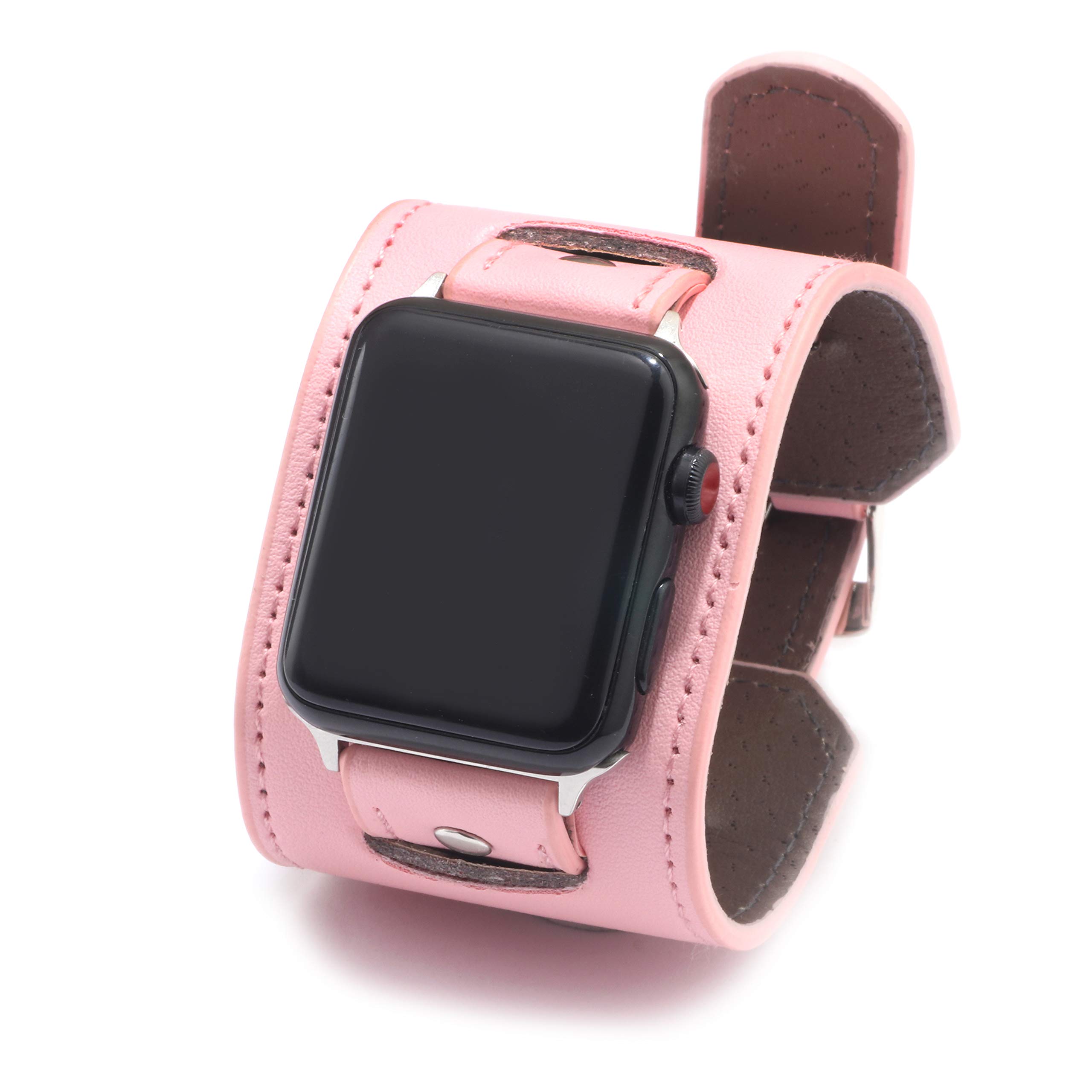 Compatible with Leather Apple Watch Band - Wide Leather Adjustable Bracelet for Apple Watch Series 5/4/3 (Pink, 42mm/44mm)