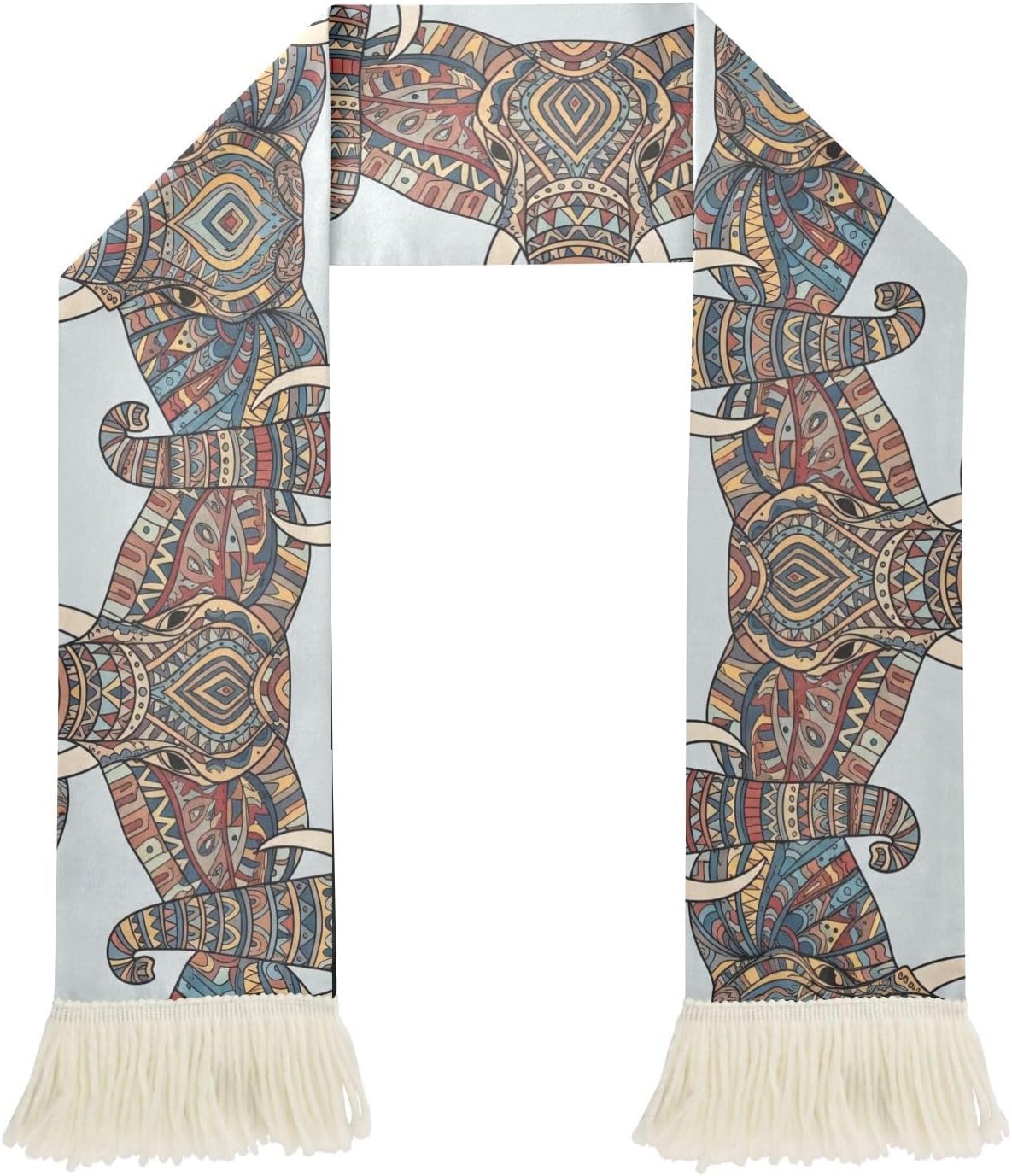 CHIFIGNO Tribal Elephant Sports Fan Scarf Towel, 100% Polyester Quick Dry Cheering Scarf for Soccer Games, Soft Absorbent with Fringe Ends