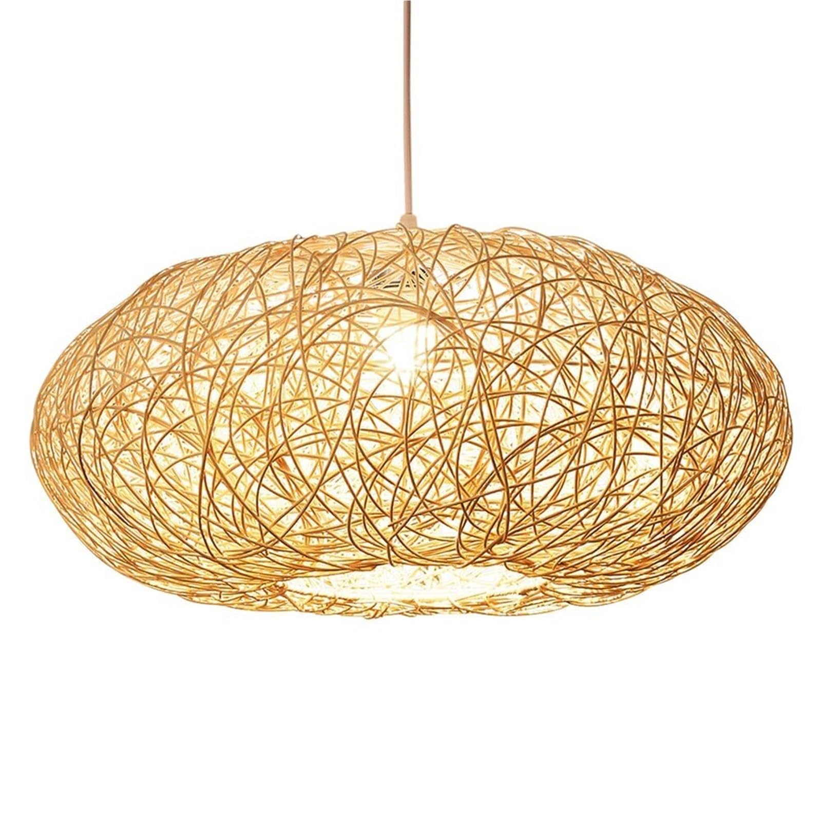 KBUUKYYXouy Irregular Beige Vine Pastoral Hollow Wicker Chandelier Handmade Weave Coastal Hanging Lamp Natural Rattan Bird Nest for Kitchen Island Restaurant Bar Club