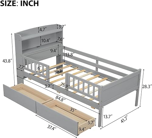 Miniatura 2 de P PURLOVE Base de cama individual con cabecero y cabecero, base de cama con soporte de listones de madera, no necesita somier, base de colchón