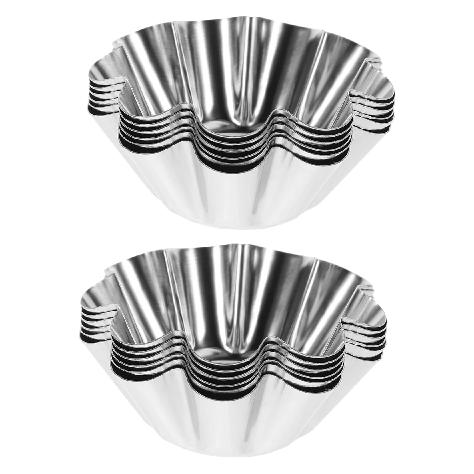 BEBEMOKO 12pcs Non-stick Stainless Steel Flower Tart Pans for Baking Reusable Cupcake Muffin Molds for Desserts Tarts and Parties Kitchen