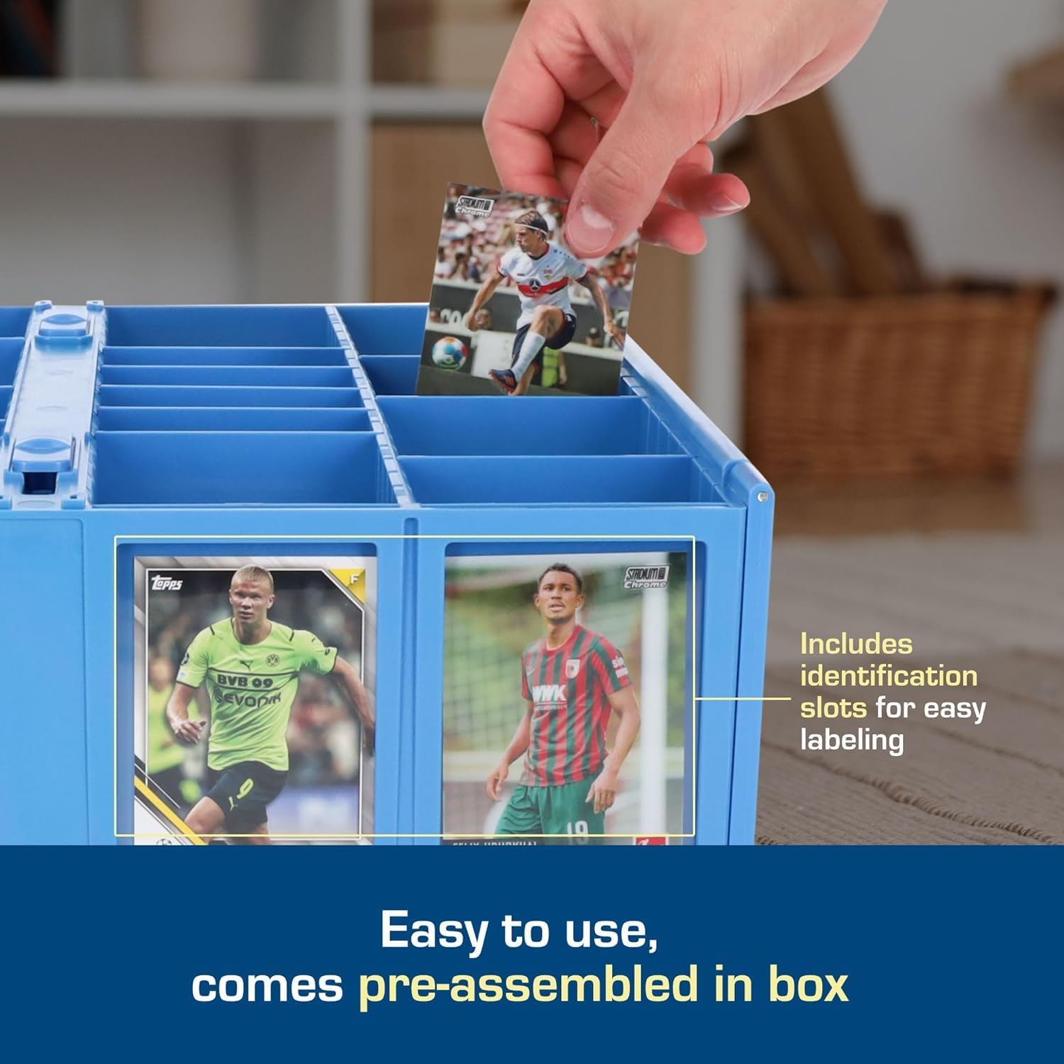 BCW Collectible Card Bin (4-Pack, Blue) | Holds 3200 Cards Each | Includes 4 Dividers Per Bin | Storage for Pokémon, MTG & Sports Cards