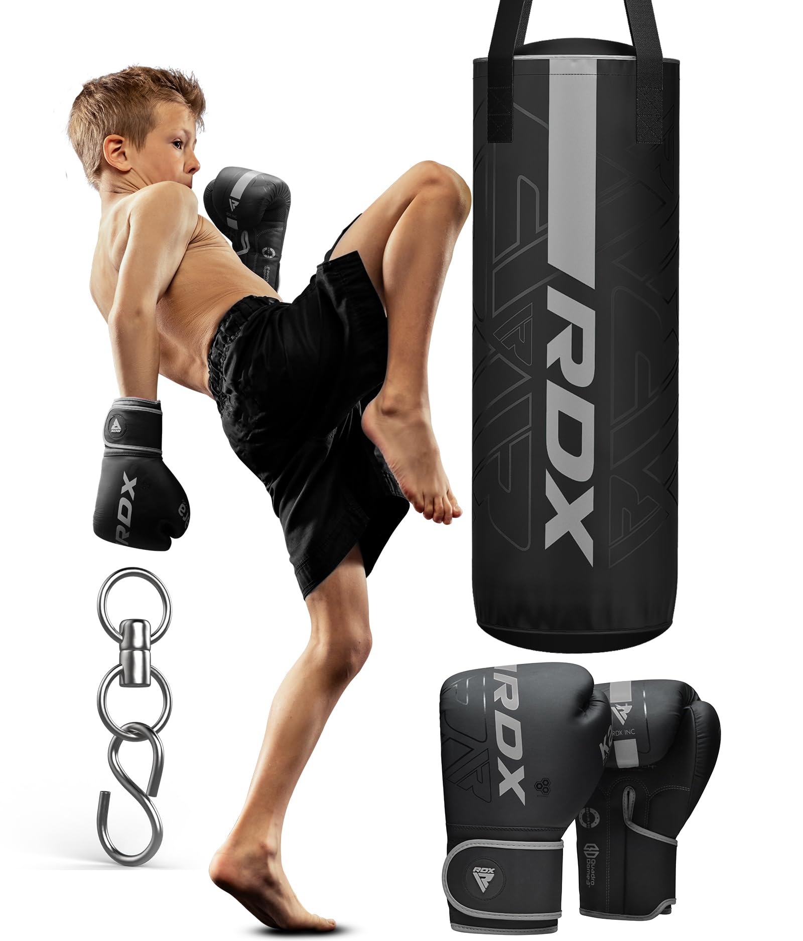 RDX Filled Kids Punch Bag, 60CM Maya Hide Leather Hanging Junior Set for MMA Muay Thai Karate Kickboxing Training, Youth Punching Bag for Girls Boys Children — image 1