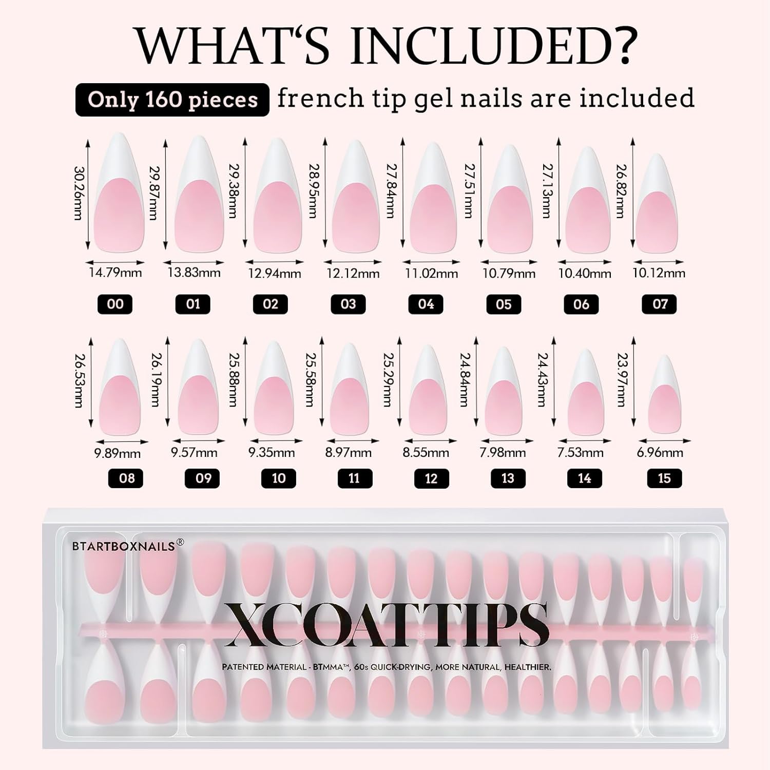 BTArtboxnails French Gel Nail Tips - Long Stiletto Press on Nails Pink XCOATTIPS for Nail Extensions DIY