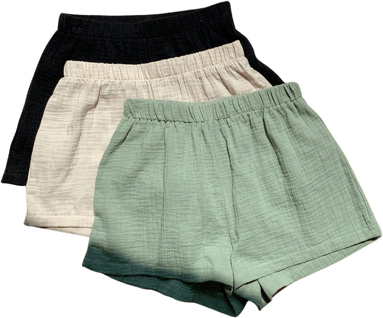 MakeMeChic Women's 3 Pack Linen Shorts Summer Beach Boxer Shorts