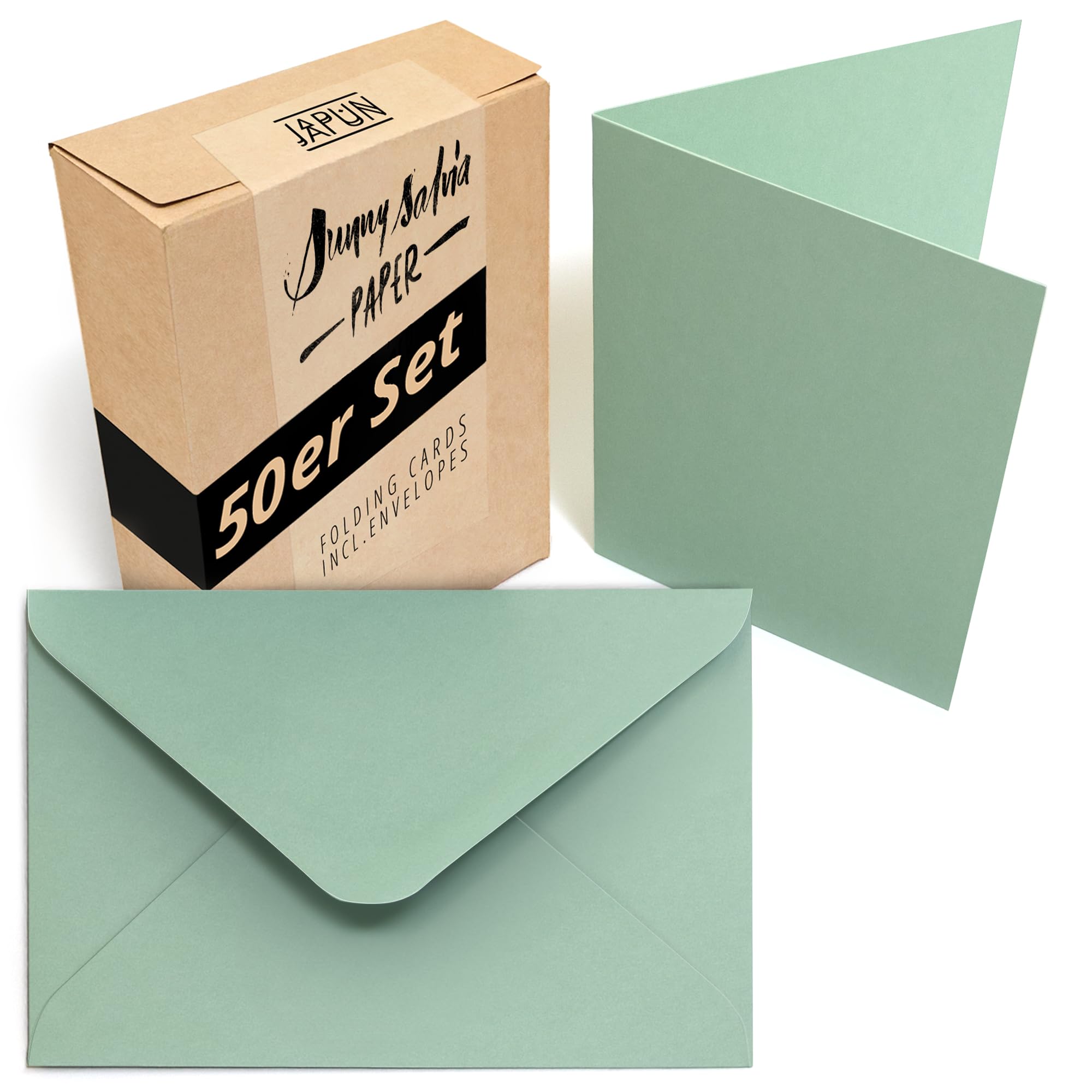 Japun - Juego de 50 tarjetas plegables et sobres, tarjetas plegables para diseñar, etiquetar o imprimir - DIN A6 / C6 - verde