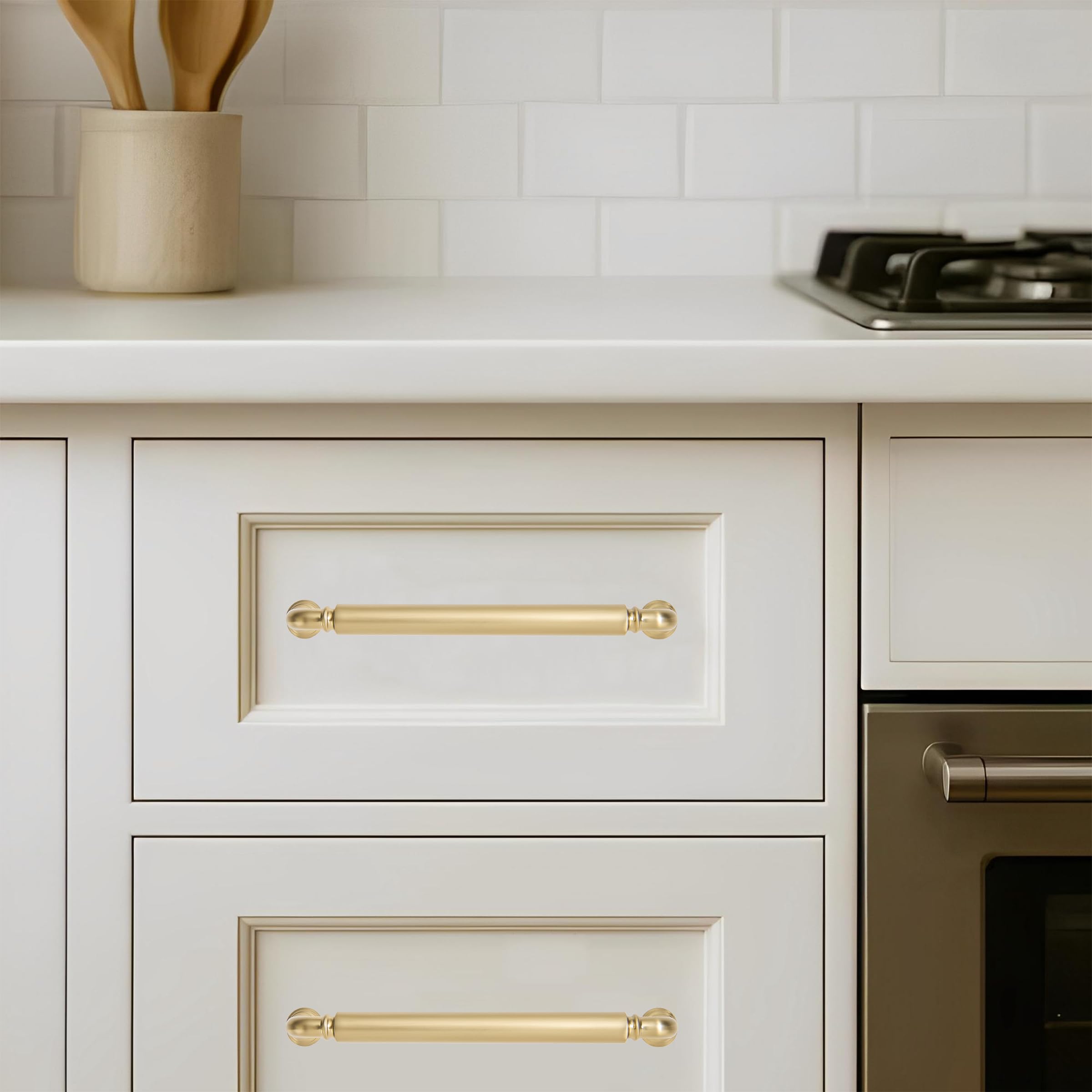 khtumeware 10-Pack Champagne Bronze Heavy-Duty Solid Cabinet Pulls, 5 Inch (128mm) Hole Center, Satin Brass Drawer Pulls, Cabinet Hardware, Suitable for Kitchen Cabinets, Bathrooms and Dressers - 4