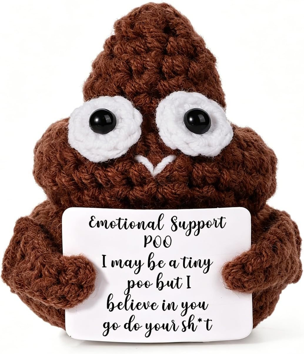 Funny Positive Crochet Poo Doll, 3in Handmade Knitted Wool Incentive, Creative Cute Inspirational Toy for Birthday Gifts, Party Encouragement, Motivational (Brown)
