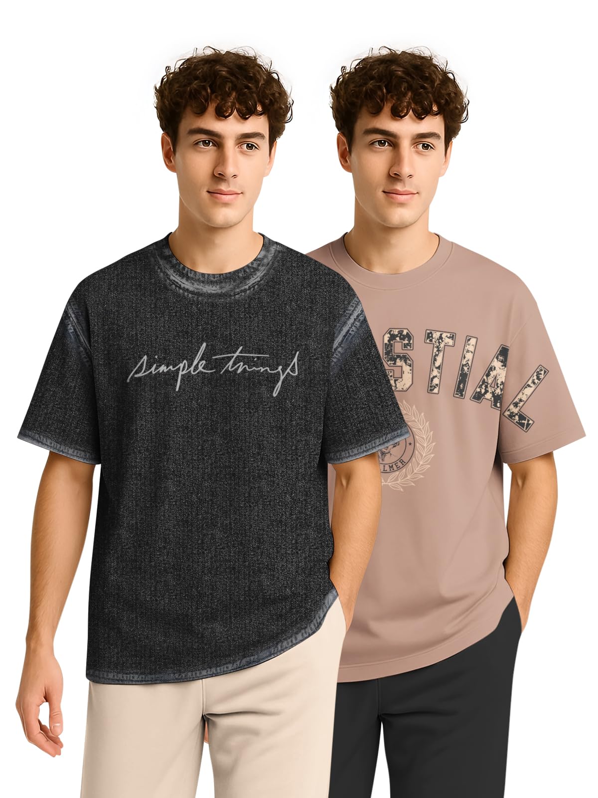 bullmer Trendy Half Sleeve Oversized Cotton Blend Crew Neck Tshirt for Men - Pack of 2-picture-20