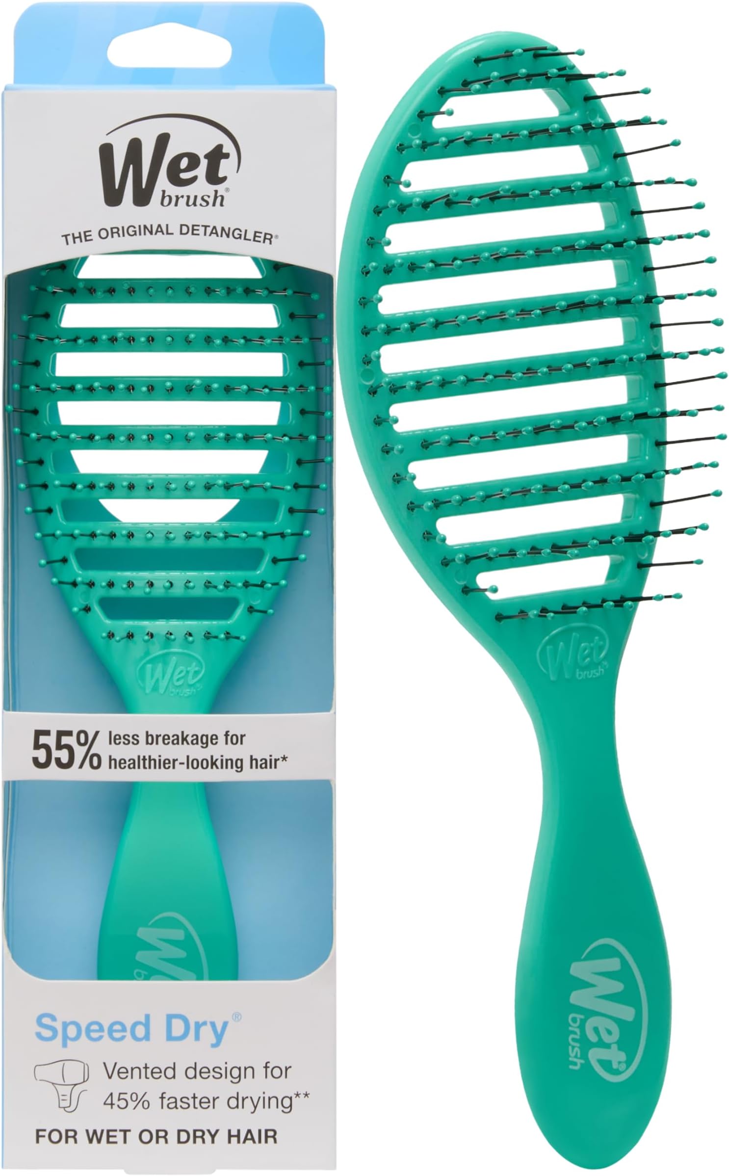Speed Dry Hair Brush, Amazon Exclusive Aqua - Vented Design & Soft HeatFlex Bristles Are Blow Dry Safe - Ergonomic Handle Manages Tangle & Uncontrollable Hair - Pain-Free Hair Accessories
