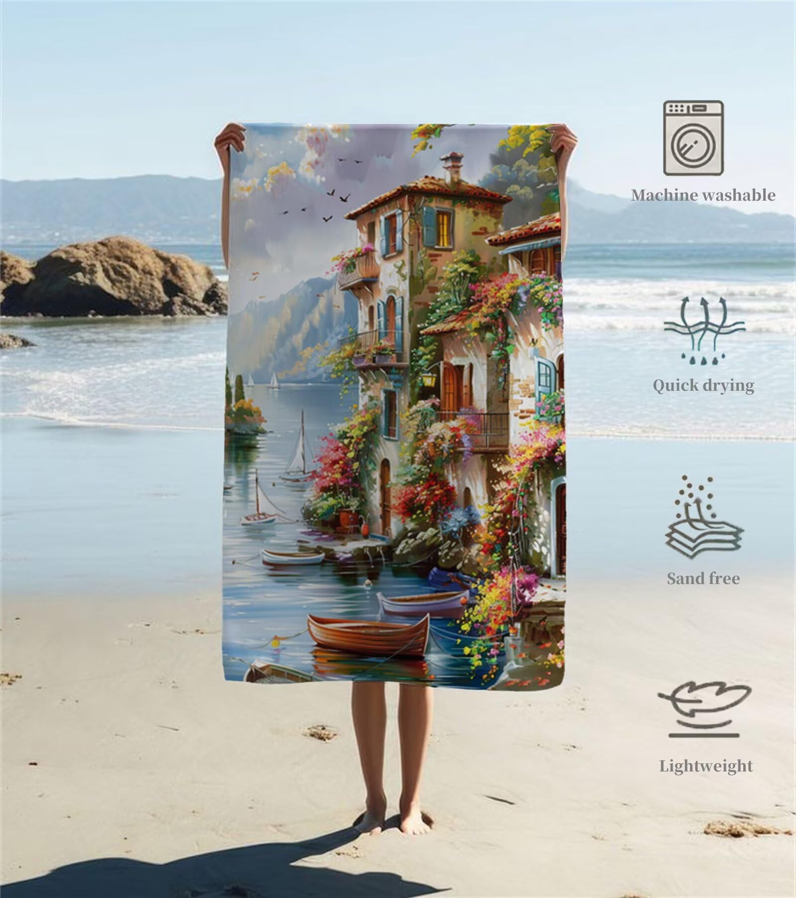 Ręcznik plażowy z mikrofibry 220x100 cm duży pływający ręcznik kąpielowy do domu mata plażowa anty piasek, ręczniki sportowe, szybkoschnące, kompaktowe i lekkie, do sportu, podróży, sauny, basenu Y1
