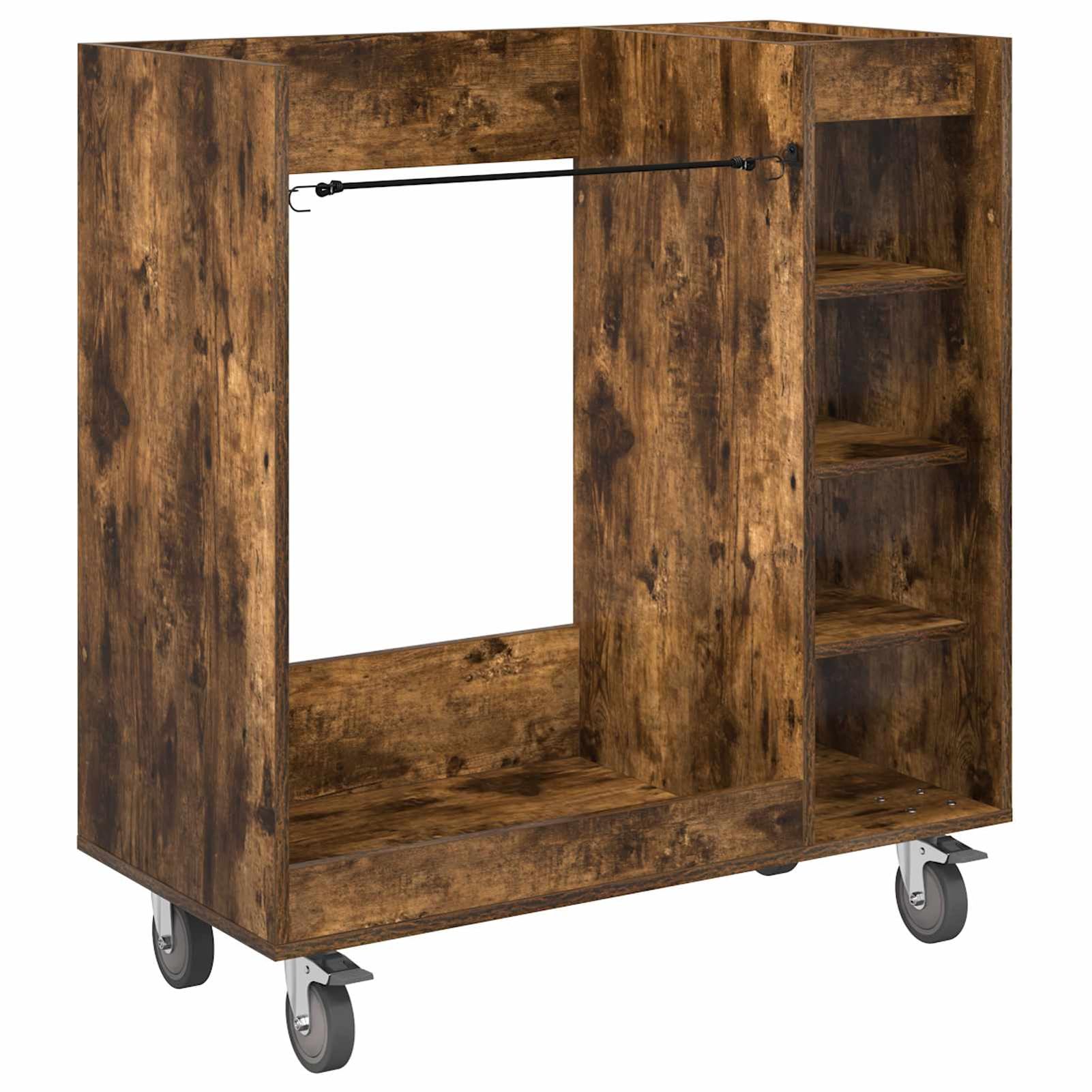 Gecheer Golfschrank mit Rädern, Aufbewahrungsschrank für Golfzubehör, 90 x 45 x 98 cm, Holz in geräucherter Eiche, freistehende Regale mit Metallrückwand für Garage oder Wohnraum