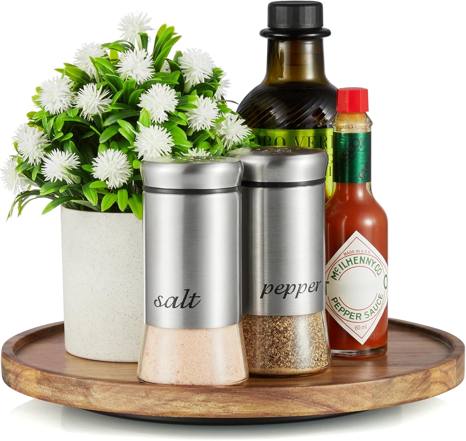 9″ Acacia Wood Lazy Susan Turntable Organizer, Lazy Susan for Table Top Cabinet Dining Pantry Countertop Cupboard Organization, Decorative Tray for Kitchen Bathroom Decor Coffee Bar Accessories