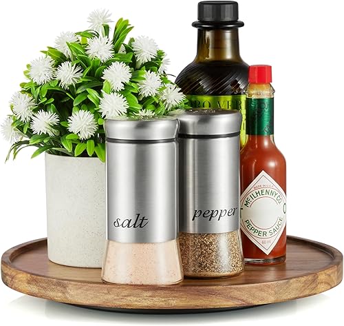 Organizador Giratorio Lazy Susan de Madera de Acacia de 9", Lazy Susan para Organización de Mesa, Gabinete, Comedor, Despensa, Encimera, Alacena,