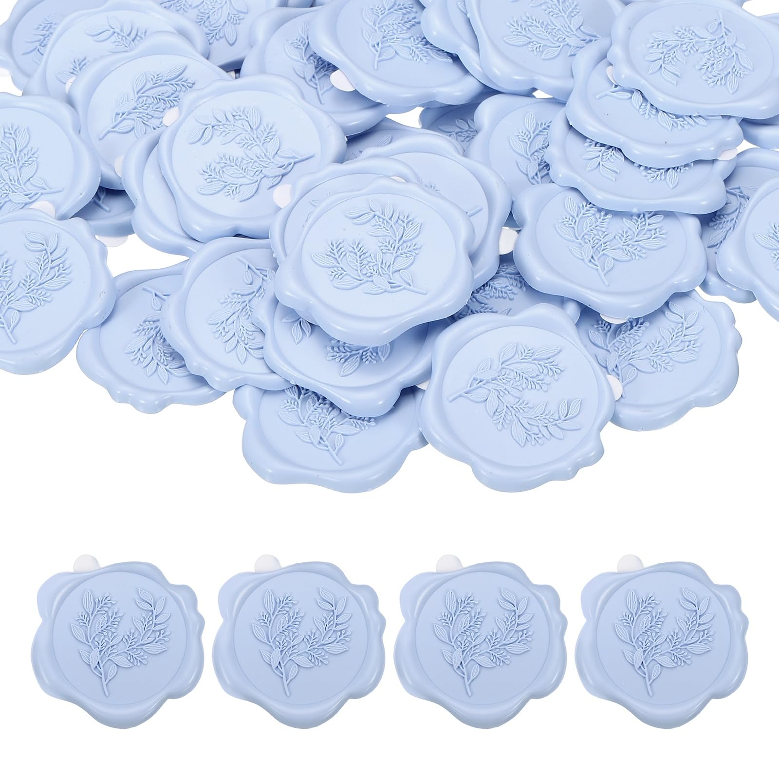 PATIKIL 50Pcs Eucalyptus Leaf Wax Seal Stickers, Plant Embossed Self Adhesive Backed Envelopes Seal Sticker Accessories for Wedding Invitation Letter Birthday Party Gift, Light Purple