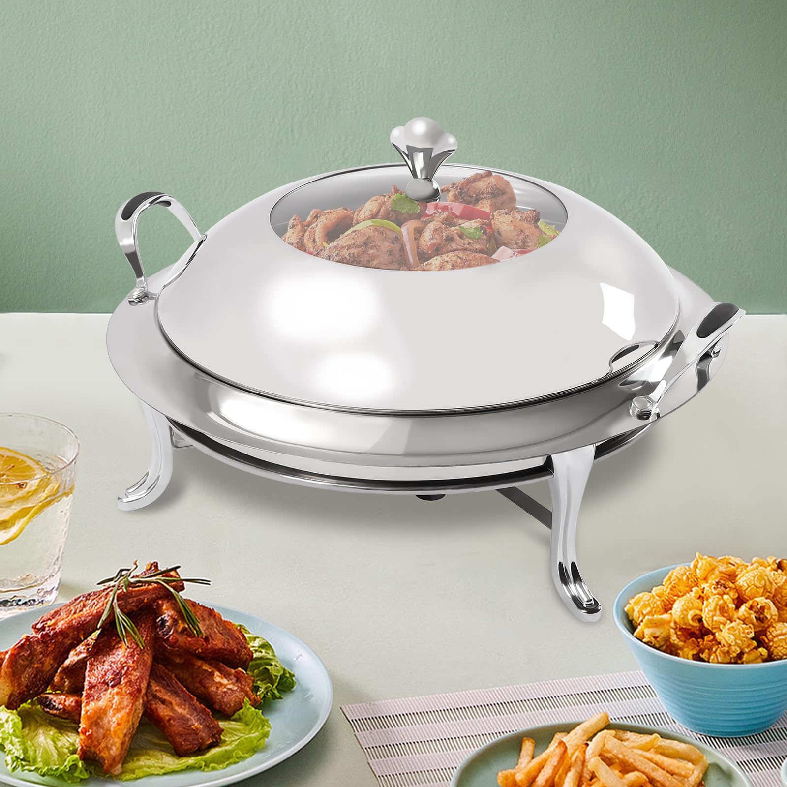Chafing Dish - Calentador redondo de acero inoxidable, 3 L, para alimentos, calentador de sopa, para catering, buffet y fiestas