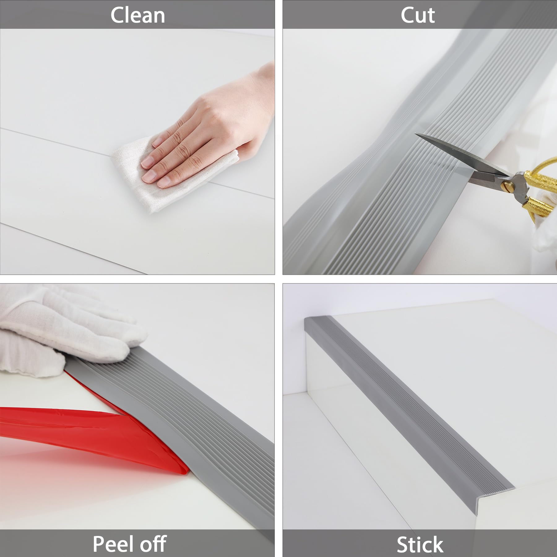 Gaahing Vinyl Anti-Rutsch Treppe Schritt, Peel und Stick Anti-Rutsch Treppe Nase, Form Trim Tritte Kantenschutz für Innenanwendungen (10m, Grau)