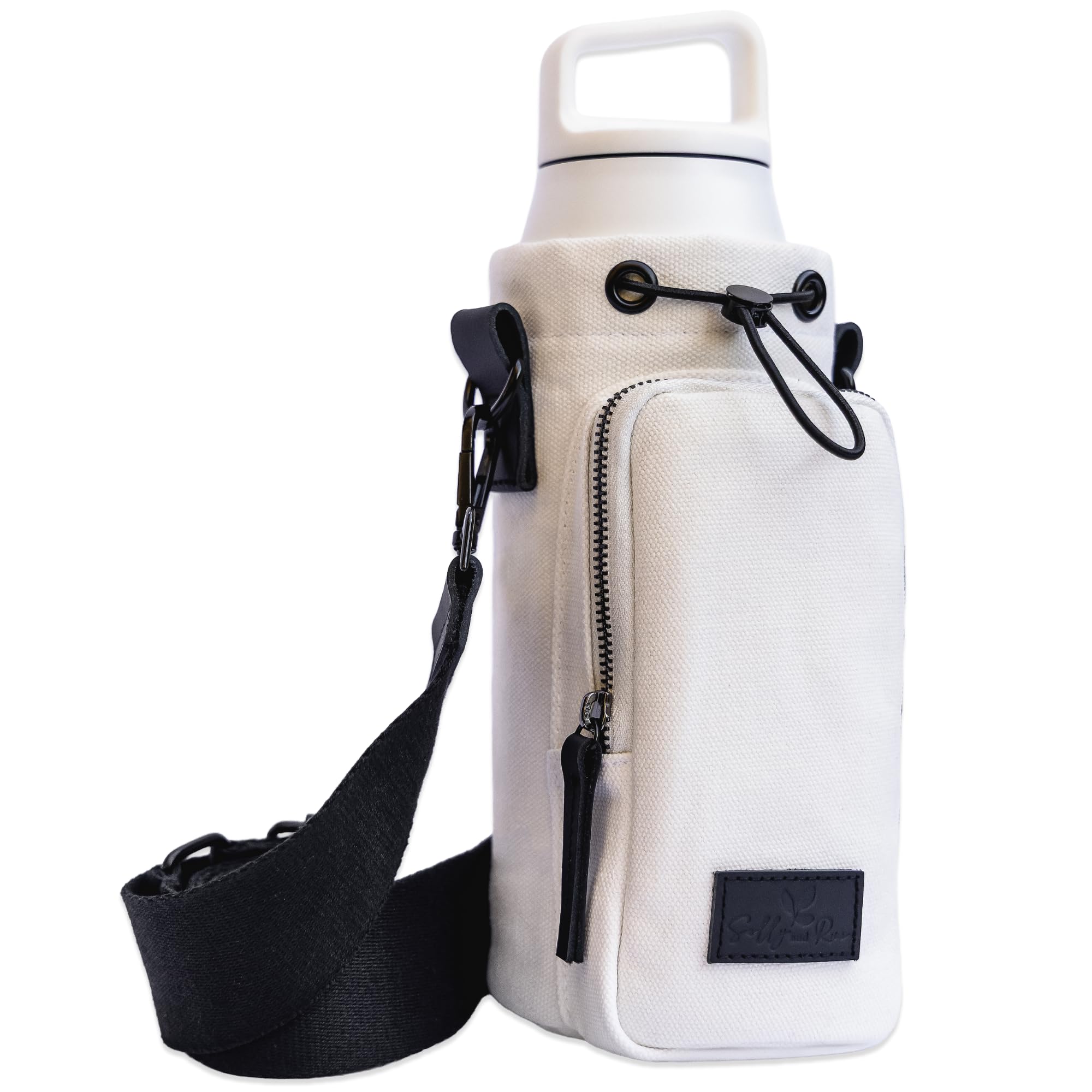 Water Bottle Holder with Strap & Pocket – Crossbody Water Bottle Carrier - Fits 16 to 32 oz Bottles