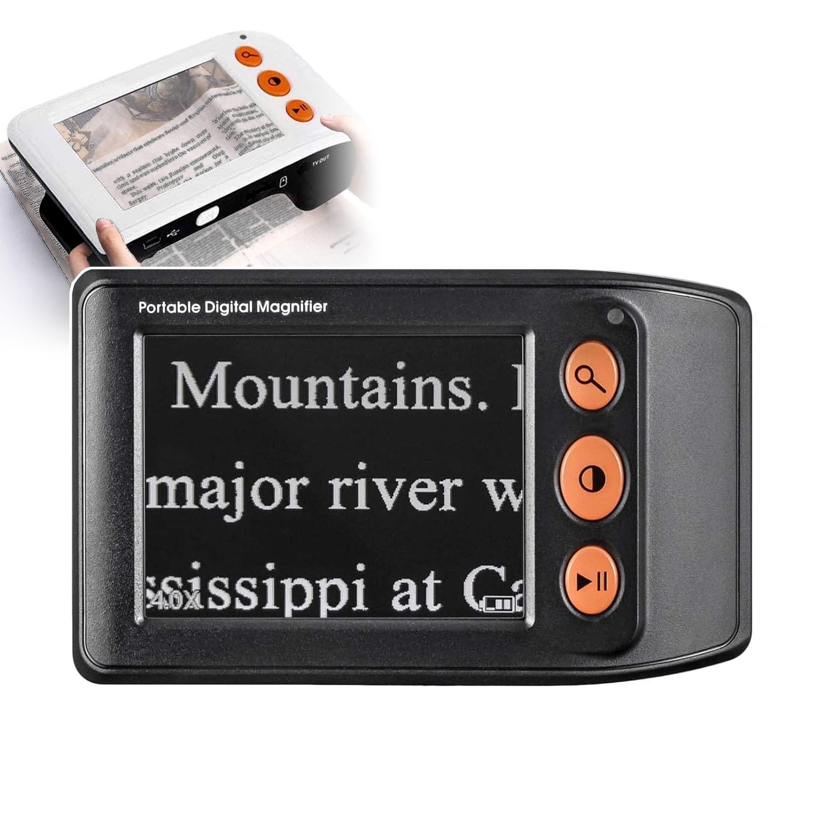 Electronic Visual Reading Aid, Portable Digital Magnifier (2X-25X), 8 Color Pattern + Working: More Than 3H, Photograph/Expandable 32GB, Connect Computer & TV,White