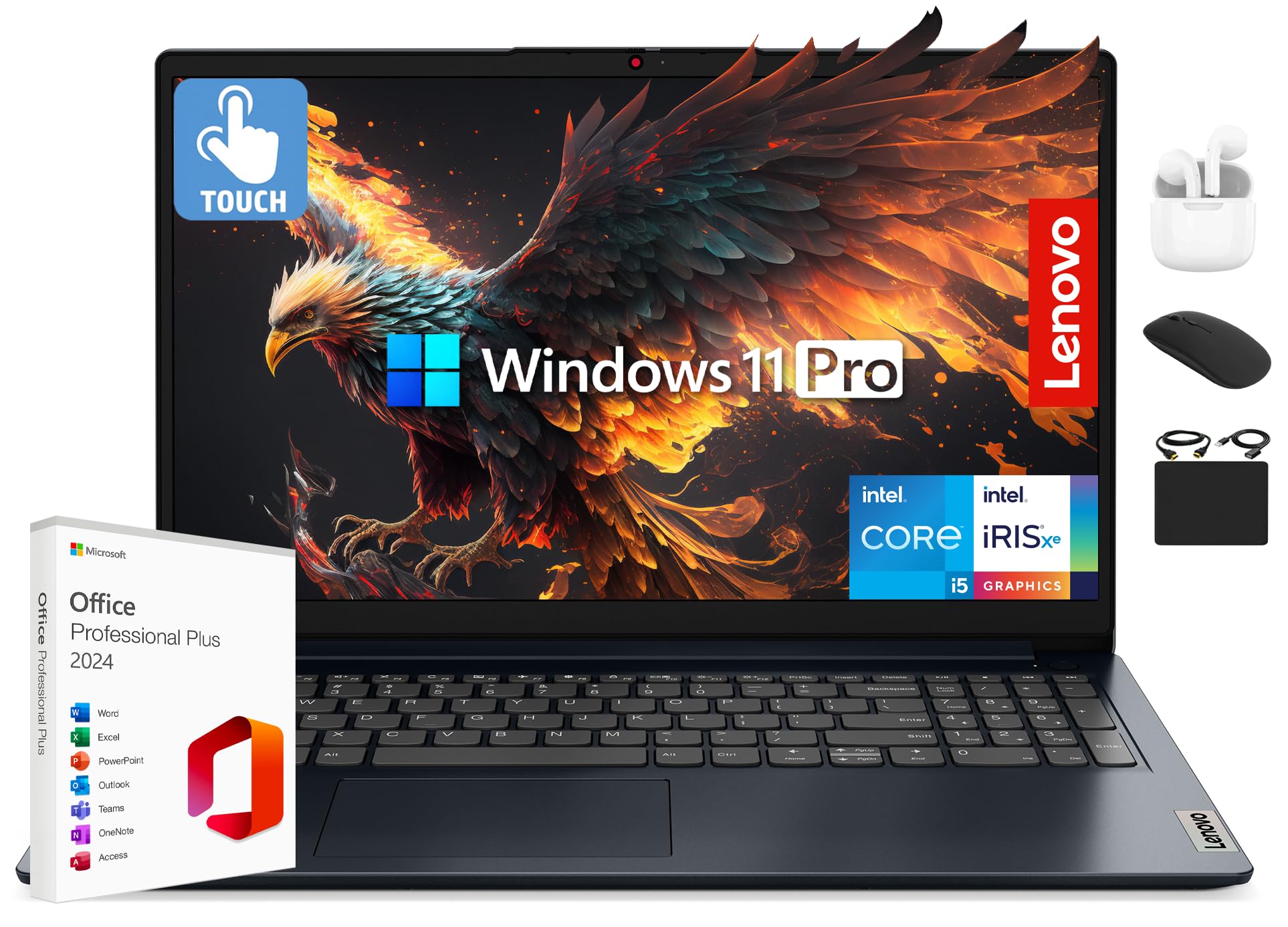 Laptop Lenovo IdeaPad 2025 para empresas, pantalla táctil FHD de 15.6", 16 GB de RAM, 1 TB de almacenamiento (512 GB SSD + 500 GB de almacenamiento externo), procesador Intel Core i5 de 10 núcleos, batería de larga duración, HubxcelAccessory Win 11 Pro, Office 2024 de por vida.