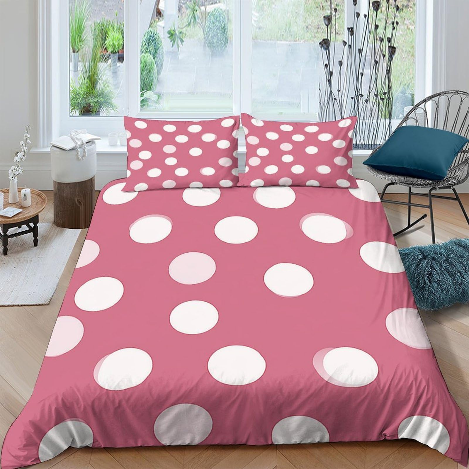 Ctjqhvkz Style-8 3D Printed Pink Polka Dots Fitted Sheet Microfiber Soft Non-Slip White Spot Bed Cover For Bedroom Guest Room Decor Single（135X200cm）