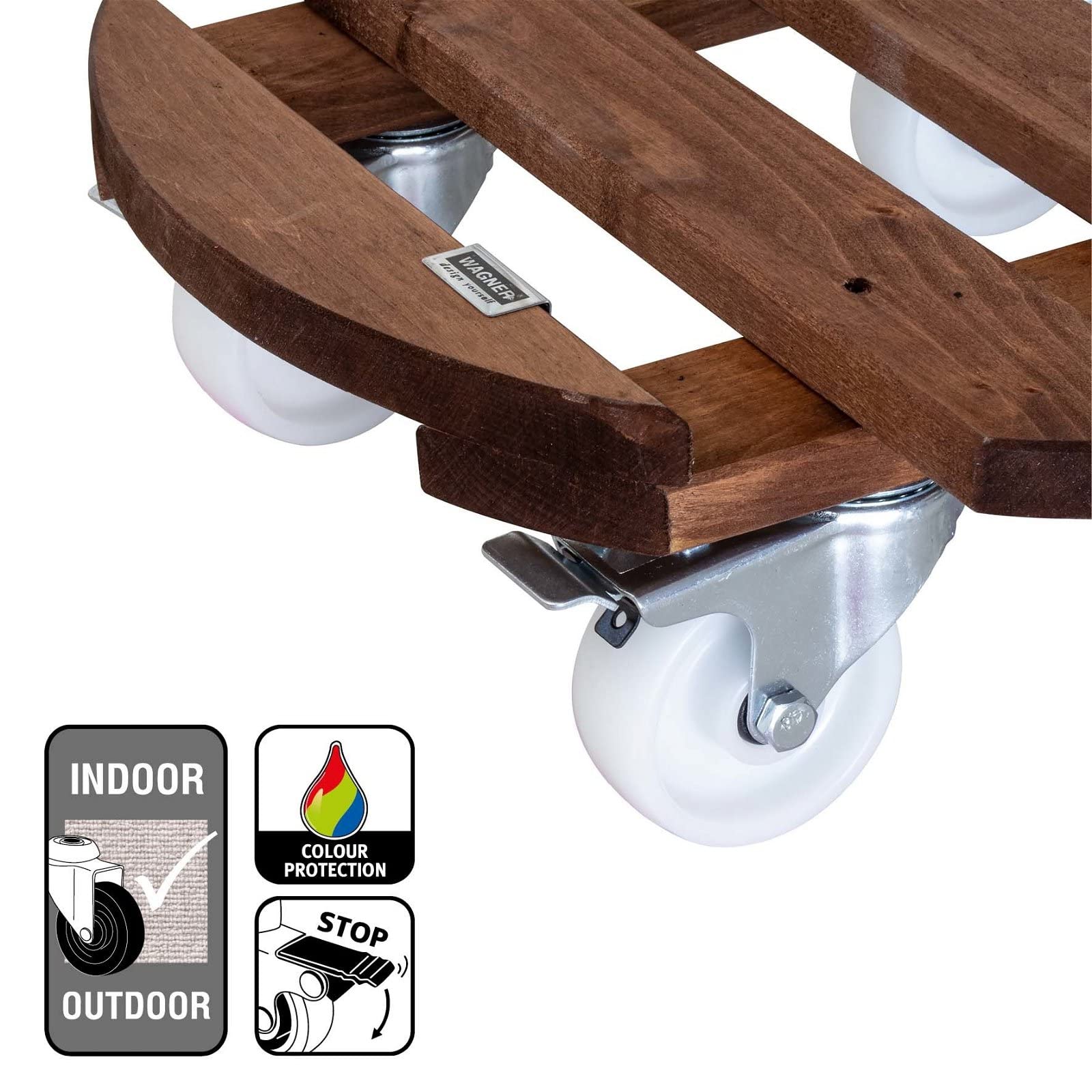 Support à Roulettes Pour Pot De Fleur PALETTI BIG Wagner 45x45x13cm - Bois FSC - Charge 250kg