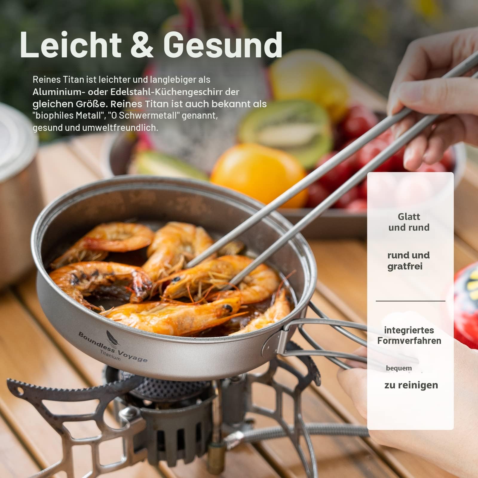 iBasingo Titan Topf Pfanne Set Camping Kochgeschirr Leichtes Outdoor Kochset (1000ml Topf + 500ml Schüssel) mit Klappgriff, Küchenzubehör für Wandern, Backpacking, Trekking & Reisen Ti2042C