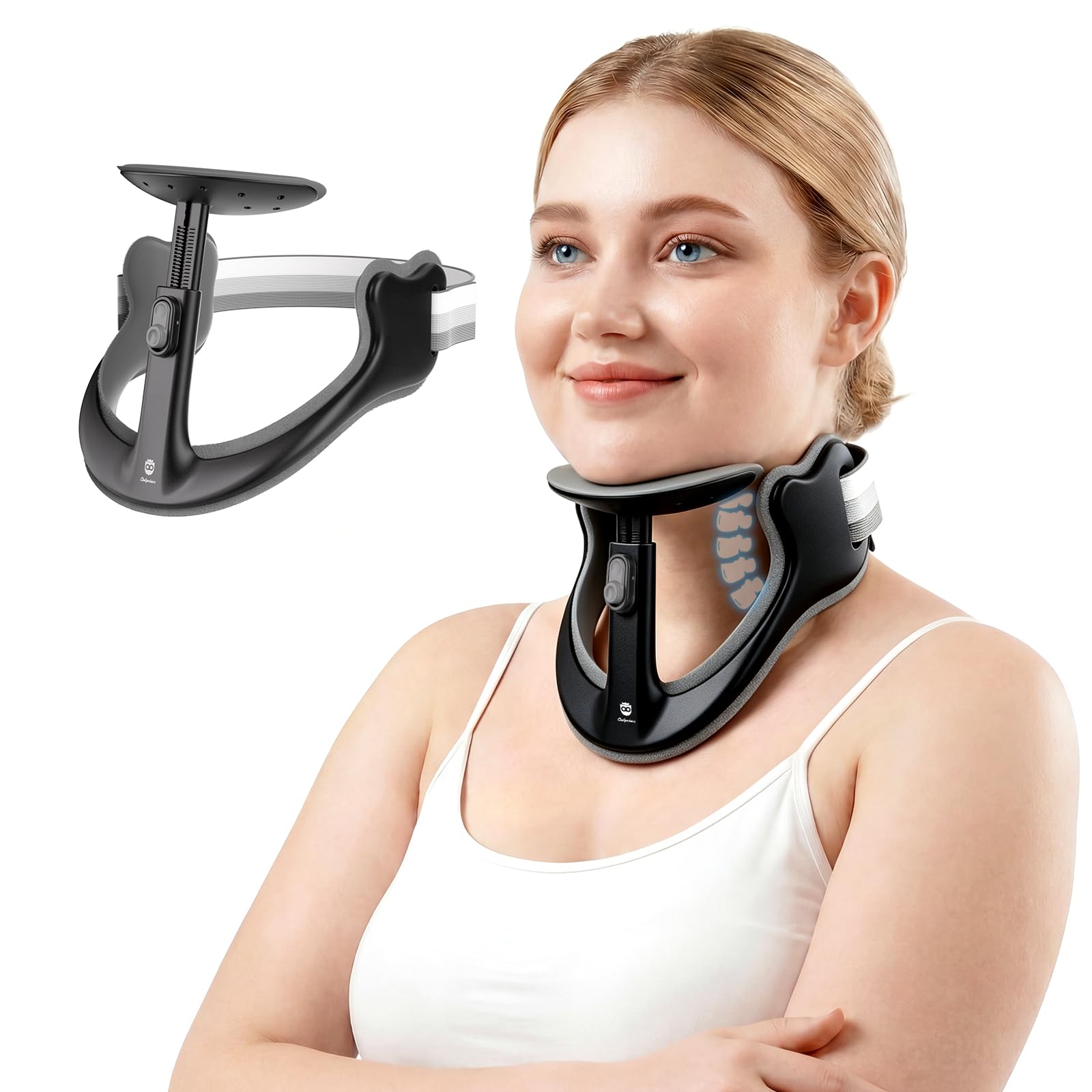 Photo 1 of Posture Corrector for Neck & Cervical Spine Alignment - 360° Adjustable Neck Collar with 28 Levels, Memory Foam Support for Pain Relief, Tech Neck, Hump & Forward Head Posture (Black, X-Large)