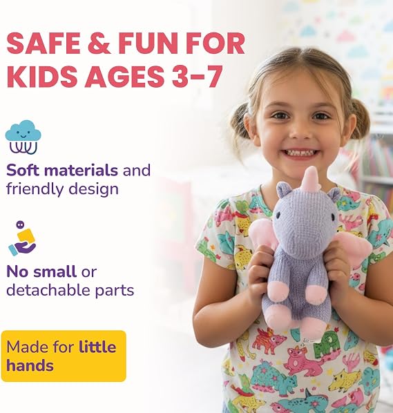 Knit 8 Unicorn Stuffed Animal Plush Toy - Purple & Pink Cuddly Soft Plushie is Ideal for Girls Ages 3-7 - Small Unicorn Stuffy - Perfect Stocking Stuffer for Girls - Small Christmas & Hanukkah Gift