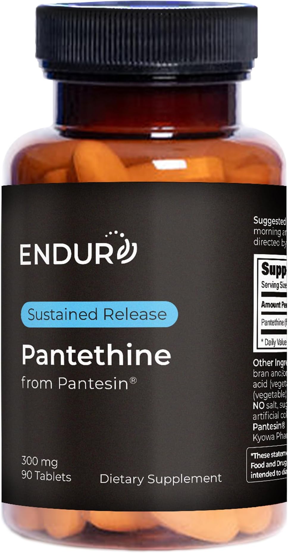 Endur Pantethine from Pantesin, Liver Function & Healthy Cholesterol Balance Supplement, Sustained Release Formula, Gluten Free, 300mg (90 Tablets)