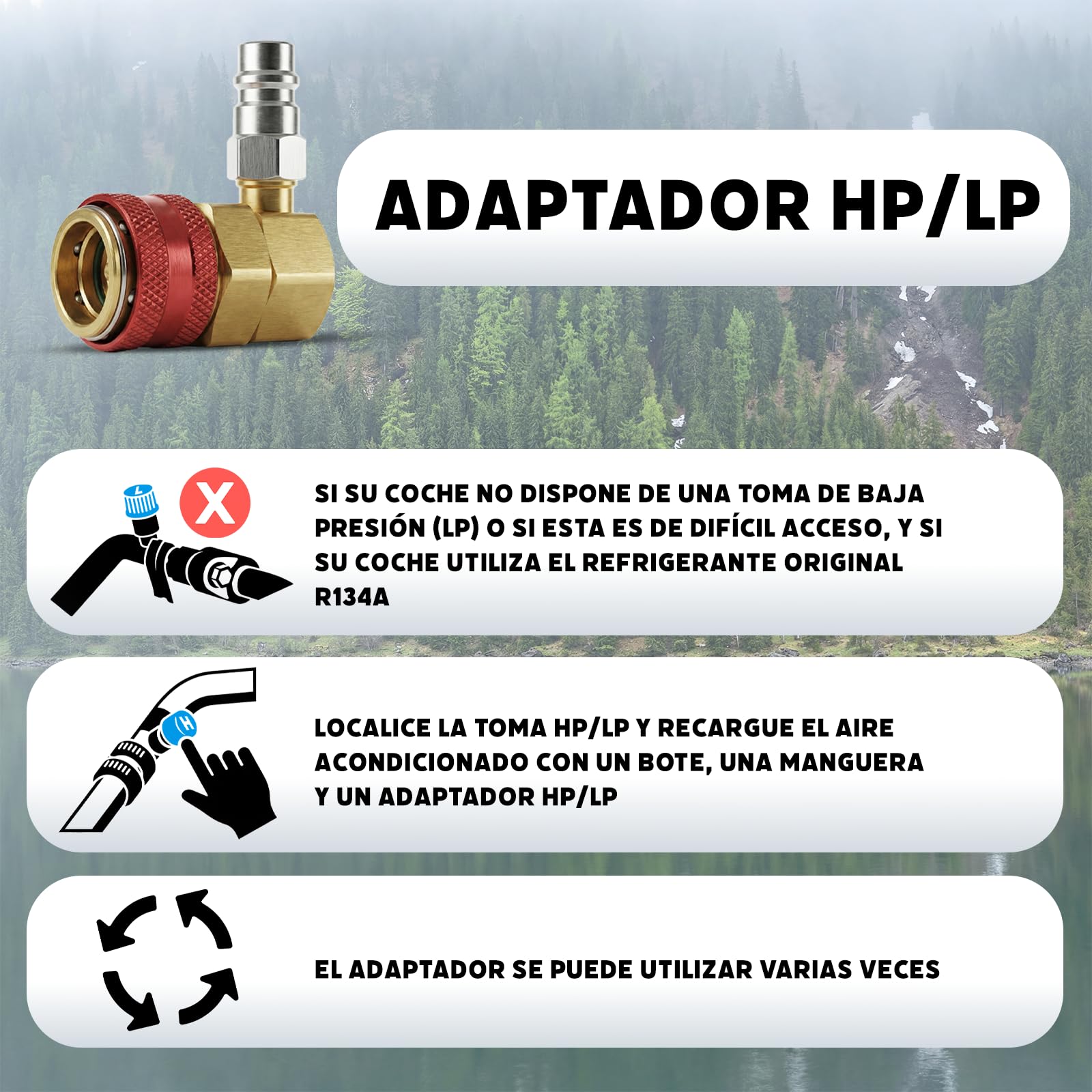 Nordo 5 en 1 – Refrigerante R134a XL para aire acondicionado de coche con aceite, sellador de fugas, trazador UV y deshidratante + adaptador HP/LP – Protege el compresor – 235 g por lata