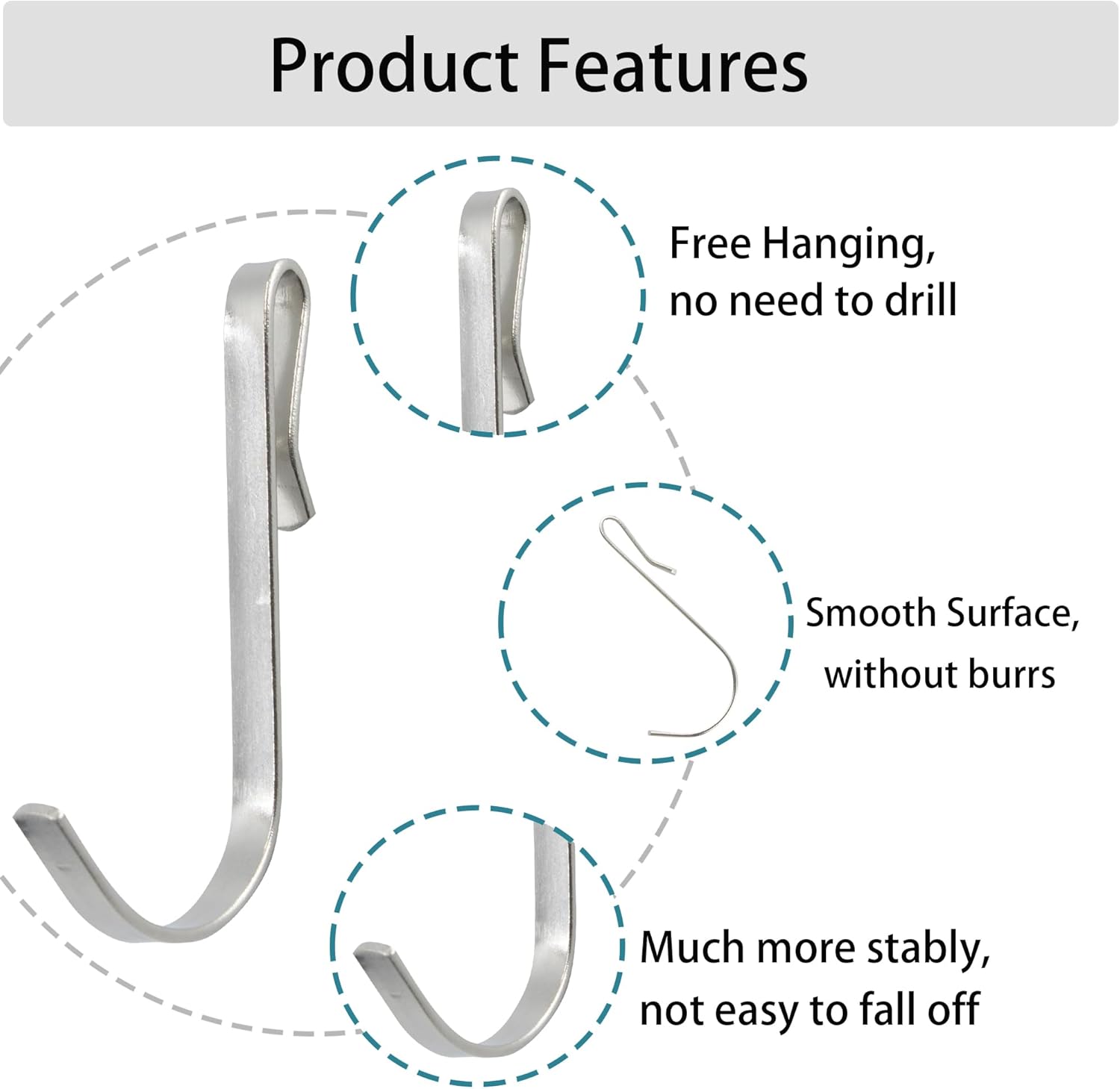 20pcs J-Shaped Stainless Steel Hanger Hooks - Clip-On, Wire Rack, Sink Grid & Shelf Hooks for Kitchen, Bedroom & Office, Silver