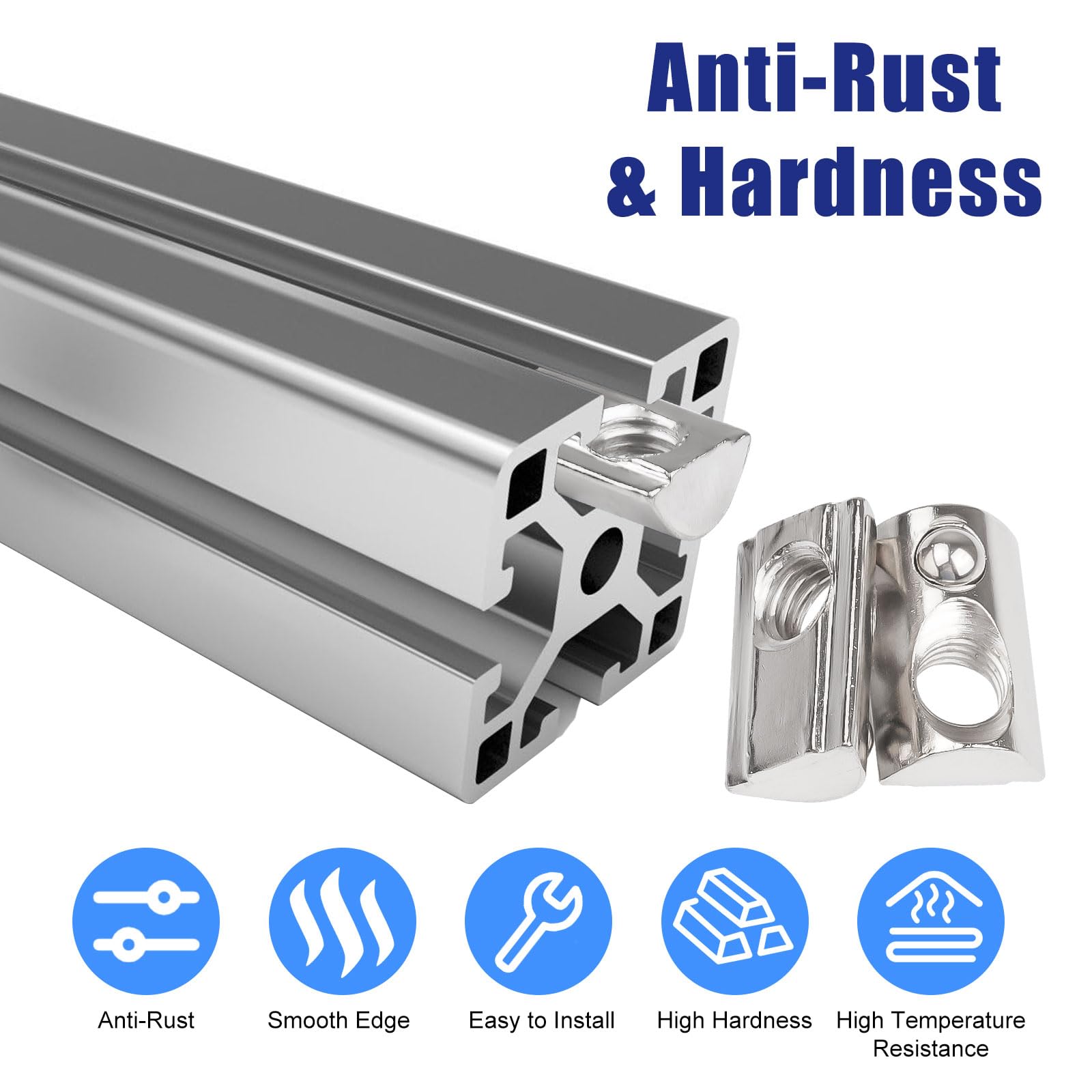 100 Dadi A T Scanalati M6 Per Profili Alluminio 30x30 - Con Sfera A Molla E Guida - Acciaio Al Carbonio Nichelato - Foto 2