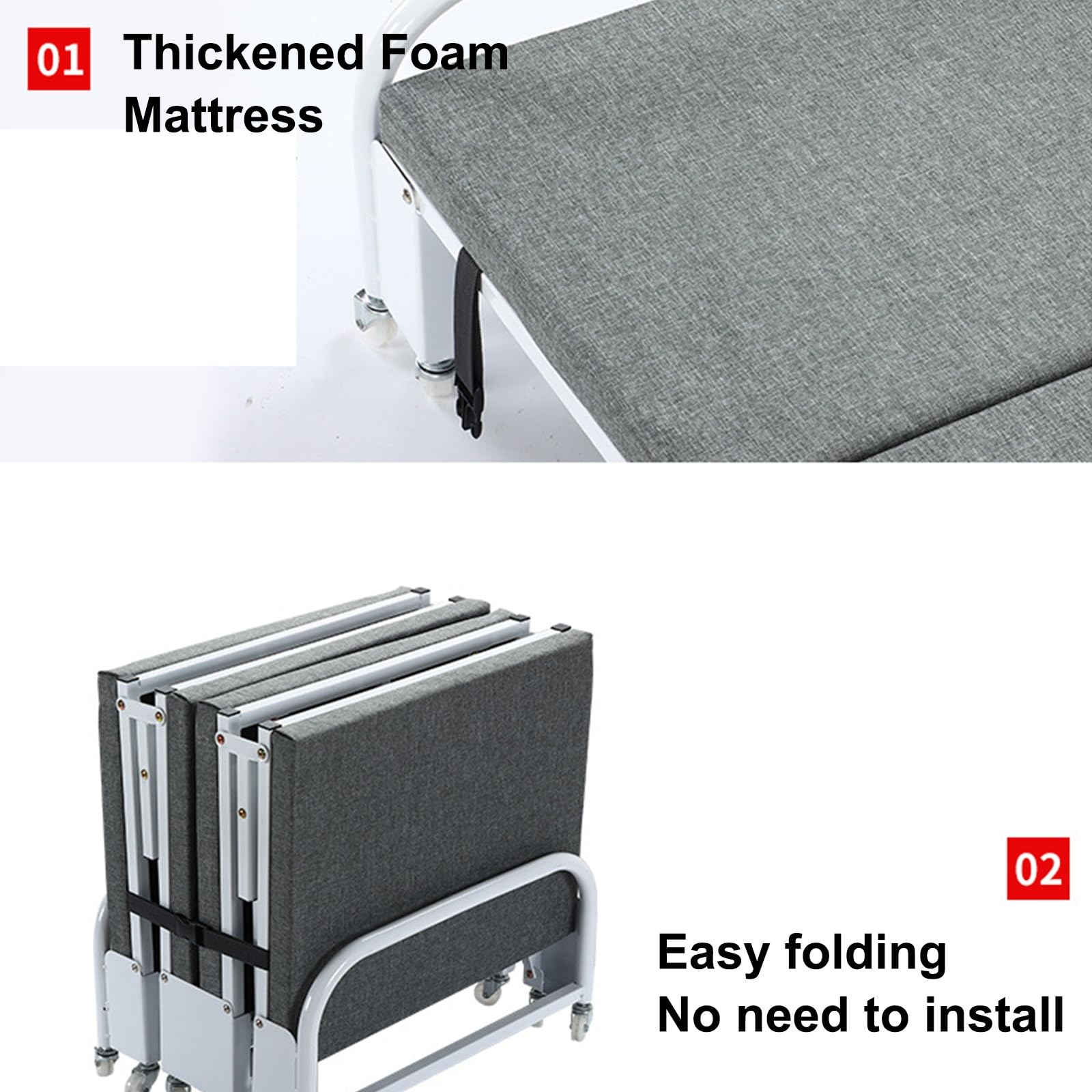 Klappbett mit Matratze Metall Klappbett, Tragbares Büro Klappbett, Stark Belastbar, Keine Installation Erforderlich, mit Rollen, für Haus, Büro, Camping(190 * 70 * 30cm)