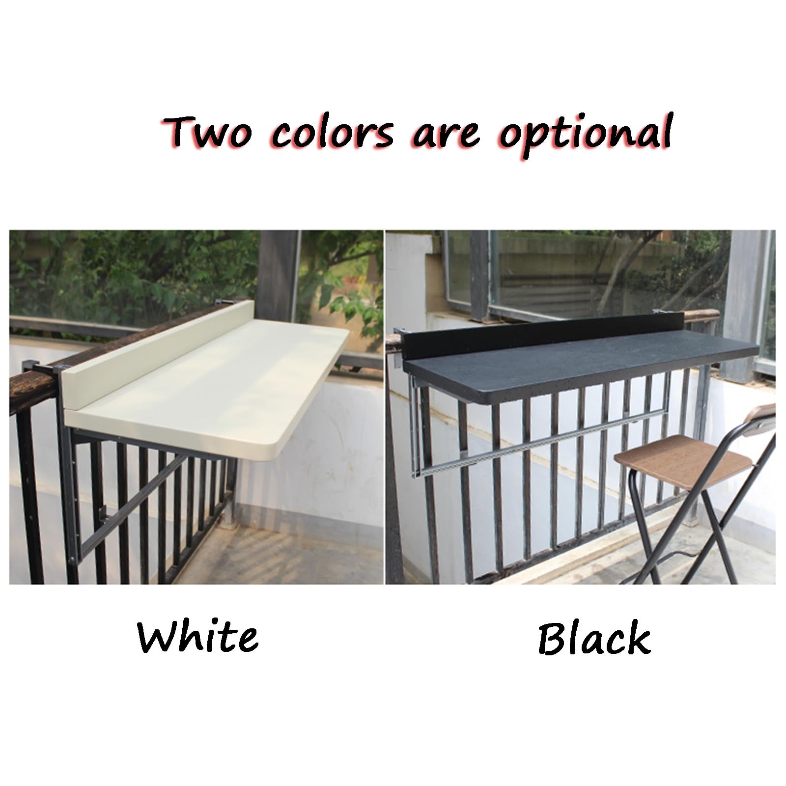 Mesa Plegable para barandilla de balcón, Ideal para Patios y terrazas, Color Blanco, 80 x 39 cm (Largo x Ancho) Servir Bebidas y Aperitivos en tu balcón.