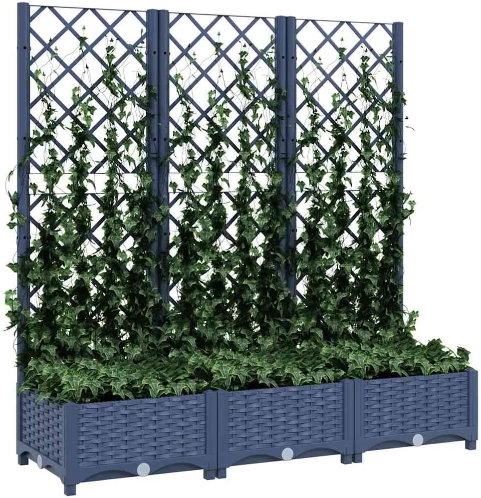 Large Blue Grey Rectangular Garden Planter with Trellis 47.2x15.7x47.8 in UV-Resistant Polypropylene Raised Bed for Outdoor Balcony Patio Terrace