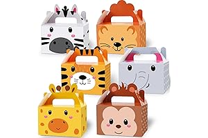 Pack Jungle Safari Animals Party Favor Boxes Happy Birthday Goodie Bags