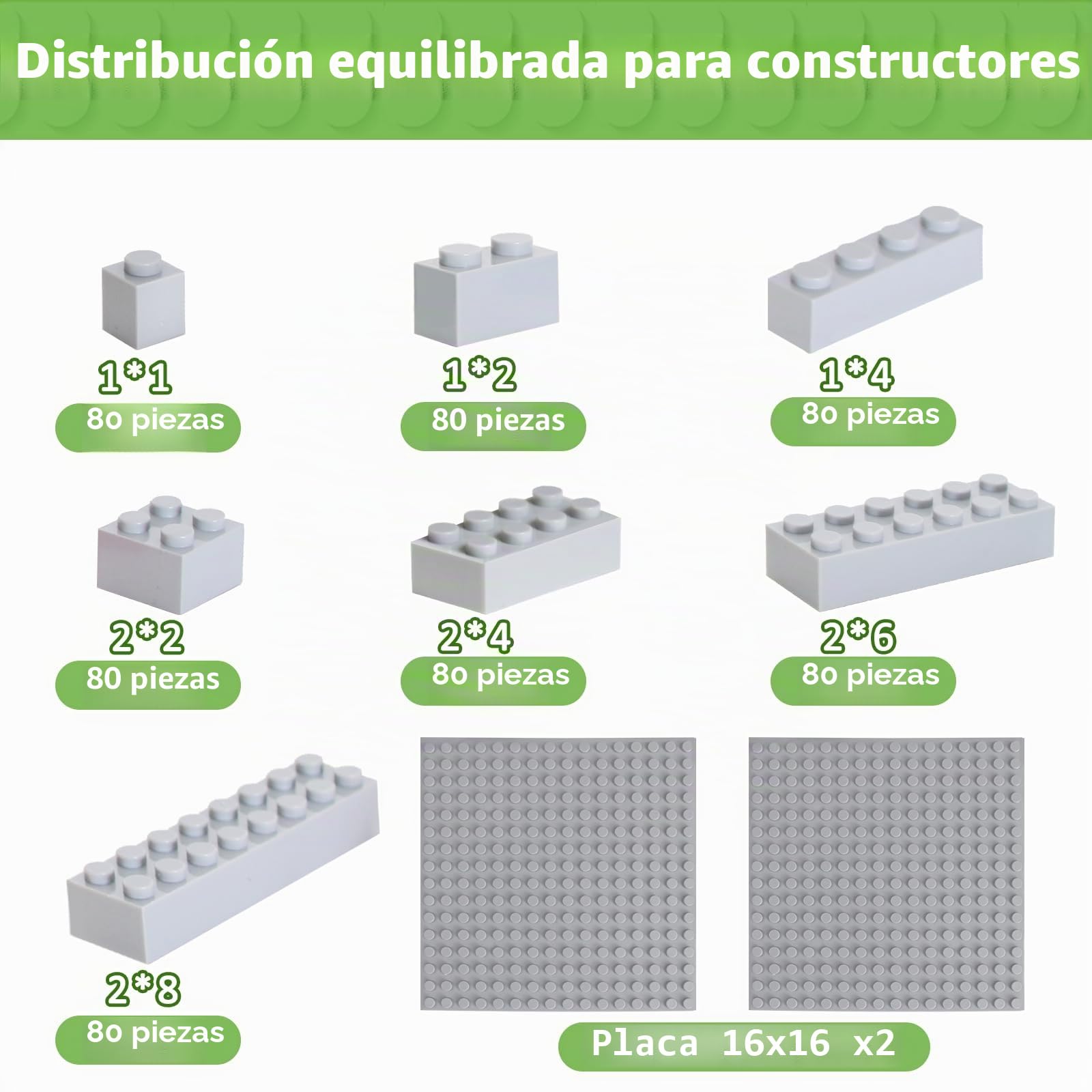 Cabeeskii 560 bloques de construcción clásicos grises a granel con 2 placas base, ladrillos de construcción en 7 tamaños, compatibles con todos los ladrillos principales, para niños y amantes de MOC