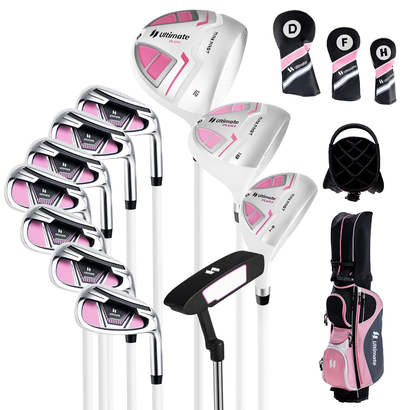 ULTIMATE Women's Complete Golf Club Set, 11pcs Right Handed Ladies Golf Clubs Set w/ 460cc Alloy Driver, #3 Fairway Wood, #4 Hybrid, #6/#7/#8/#9/#P Irons, Putter & Golf Stand Bag