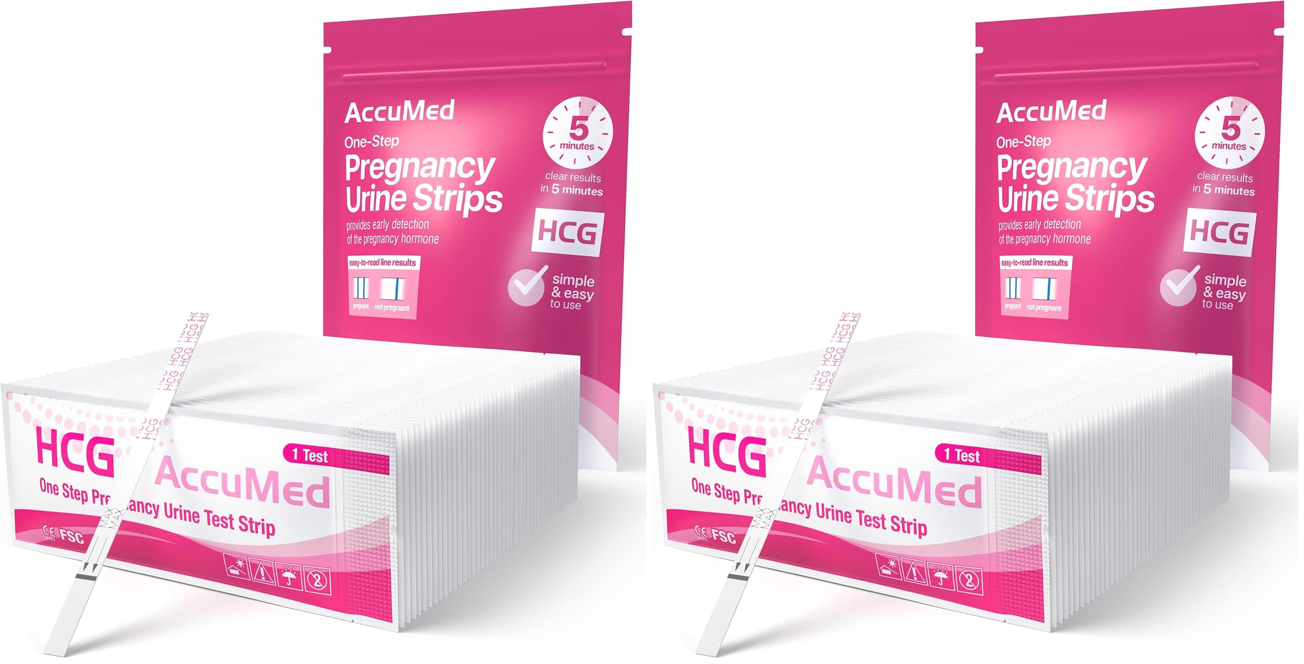 AccuMed Pregnancy (HCG) Test Strips Kit, Clear and Accurate Results, 99% Accurate, 50 Count (Pack of 2)