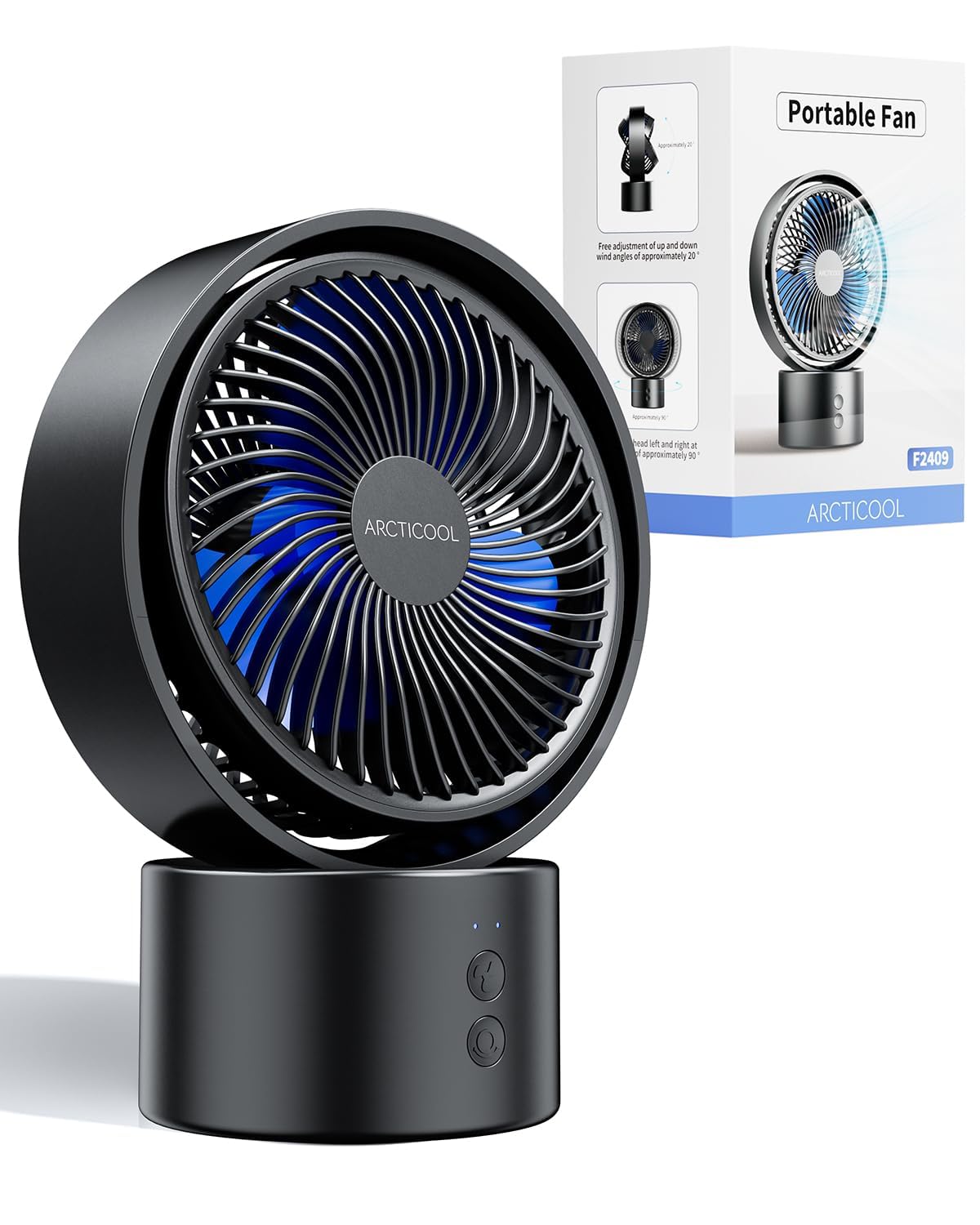 ARCTICOOL 5.5 Inch Small Table Fan, 90 Auto Oscillation with 5 Wind Modes, Cordless Desk Fan, Rechargeable USB Fan Battery Powered Quiet, Portable Per...