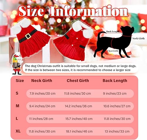 Miniatura 2 de YUEPET Vestido de Navidad para perros pequeños, traje de terciopelo rojo, falda para perro de Papá Noel, ropa para perros de Navidad, adecuado para