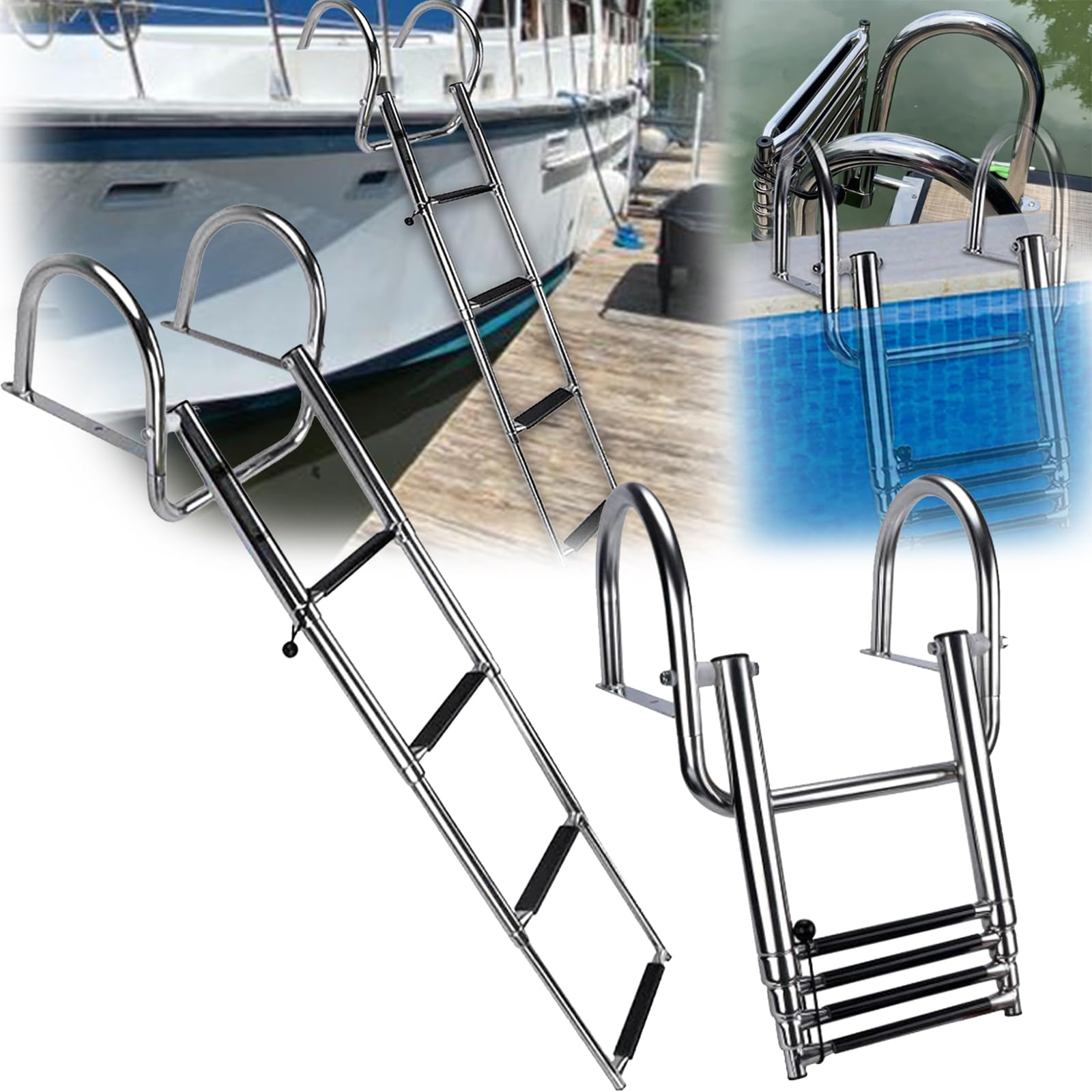 Scaletta Bagno 4 Gradini, 316 Scaletta Bagno Piscina Per BarcaScaletta Acciaio Inossidabile Telescopica Per Piscina Barca Pieghevole Con Maniglie Pedale Ampio Per Yacht Marino Piscina Dock