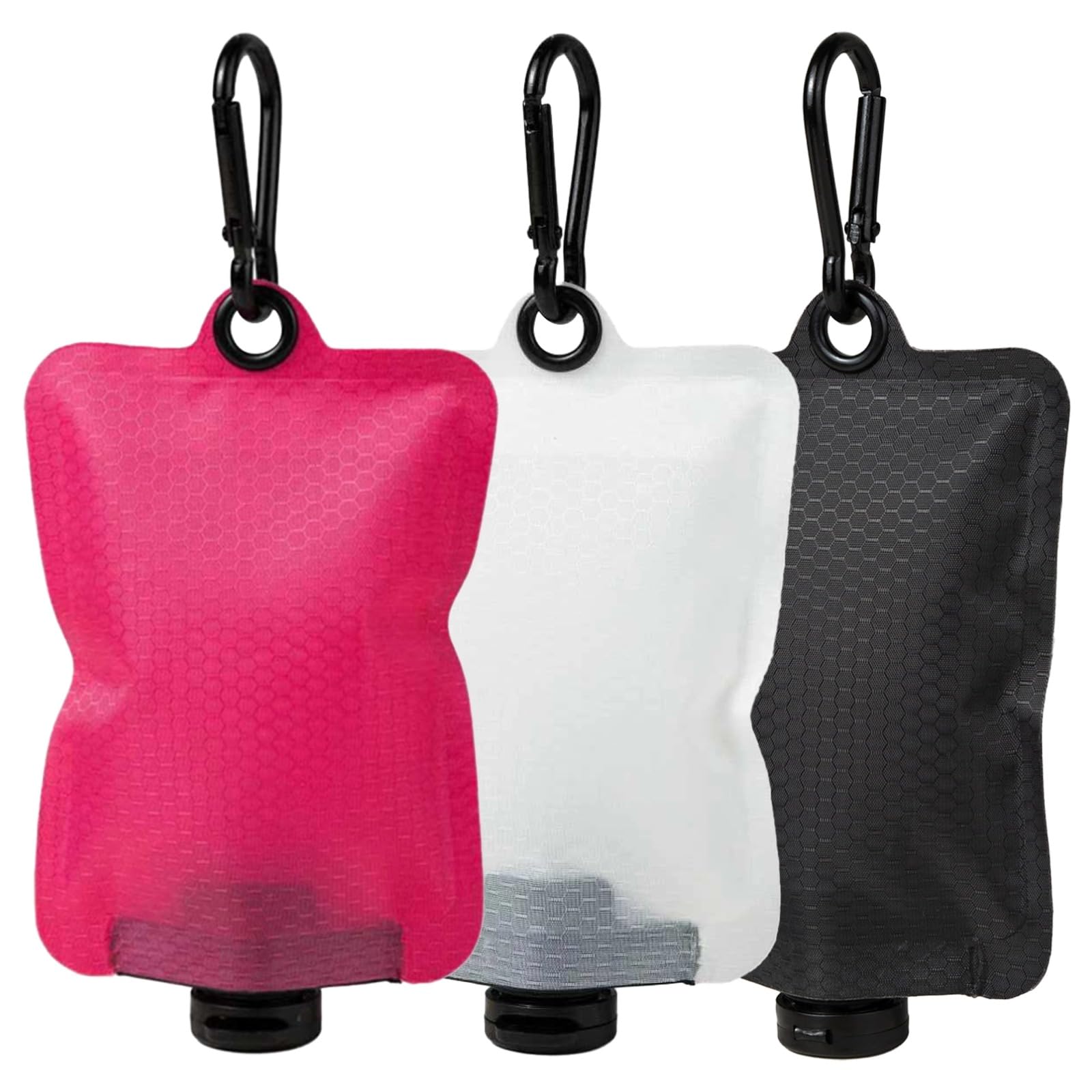 Flatpak butelki toaletowe, zatwierdzone przez TSA, etui podróżne do wielokrotnego napełniania z haczykiem do zawieszenia, na balsamy, szampon, odżywkę, różowe, czarne, białe, do przenoszenia, na